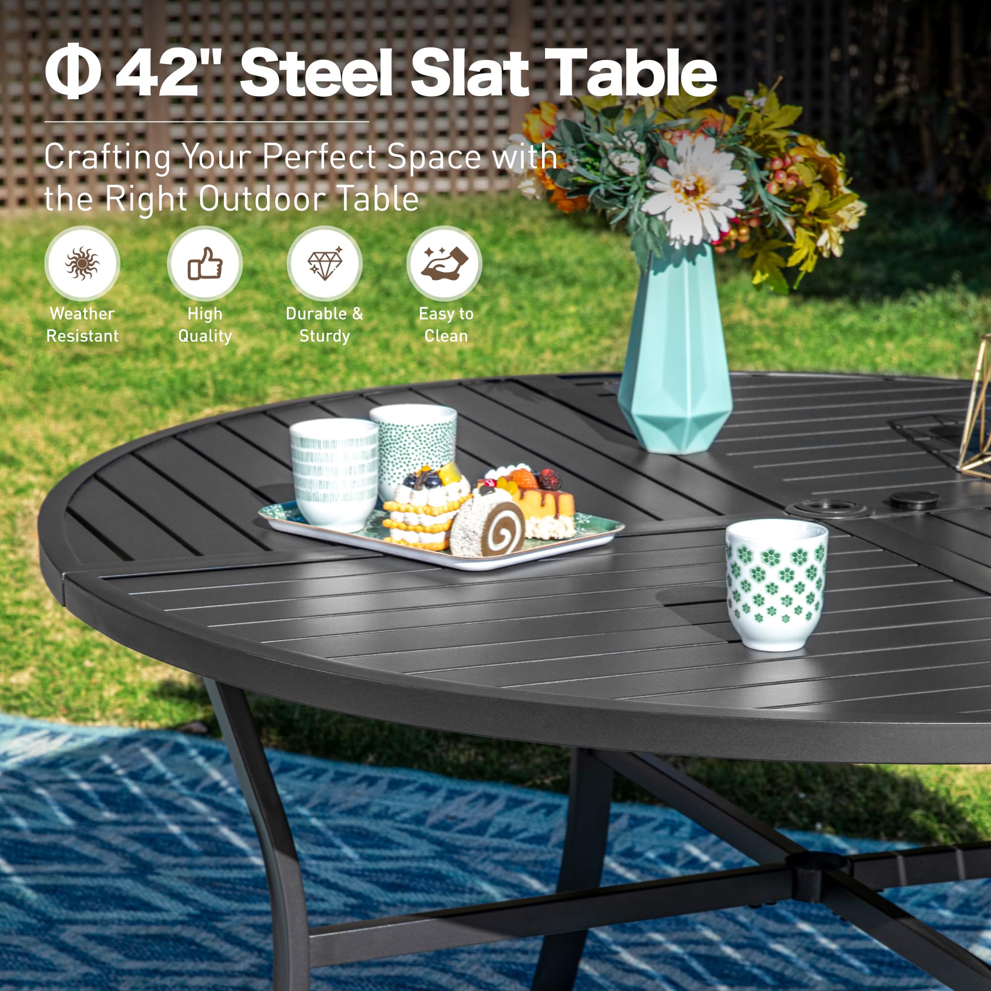 5-Piece Outdoor Patio Dining Set with Round Table & 4 Textilene Chairs - Perfect for Garden, Backyard, Deck & Poolside Gatherings (Seats 4)