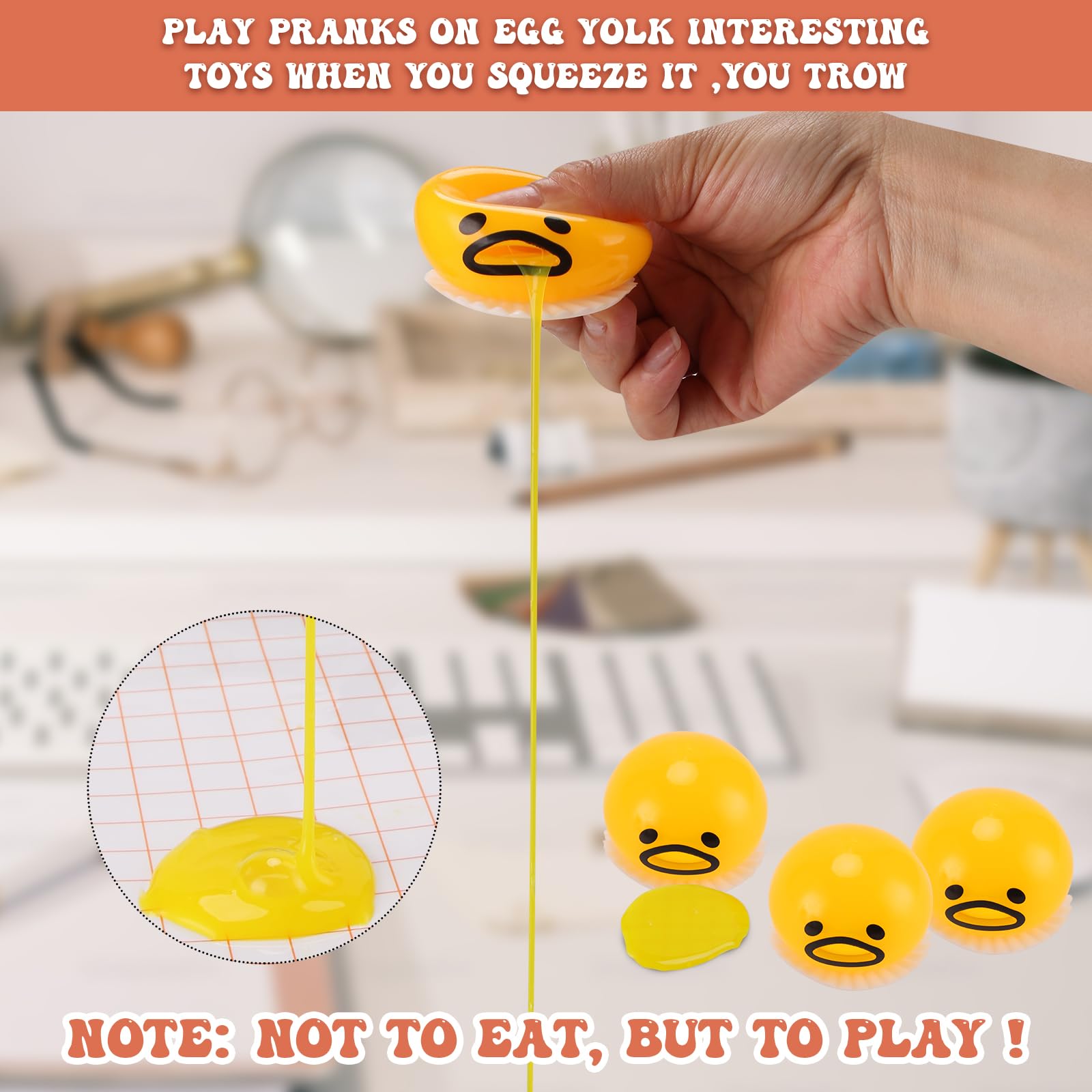Slime Stress Egg Balls - 4 Pack Funny Squeeze Toys for Stress Relief | TikTok Viral Vomiting Egg & Sucking Yolk Novelty Prank Gifts | Perfect for Office Desk, Classroom, Anxiety Relief & Party Gags