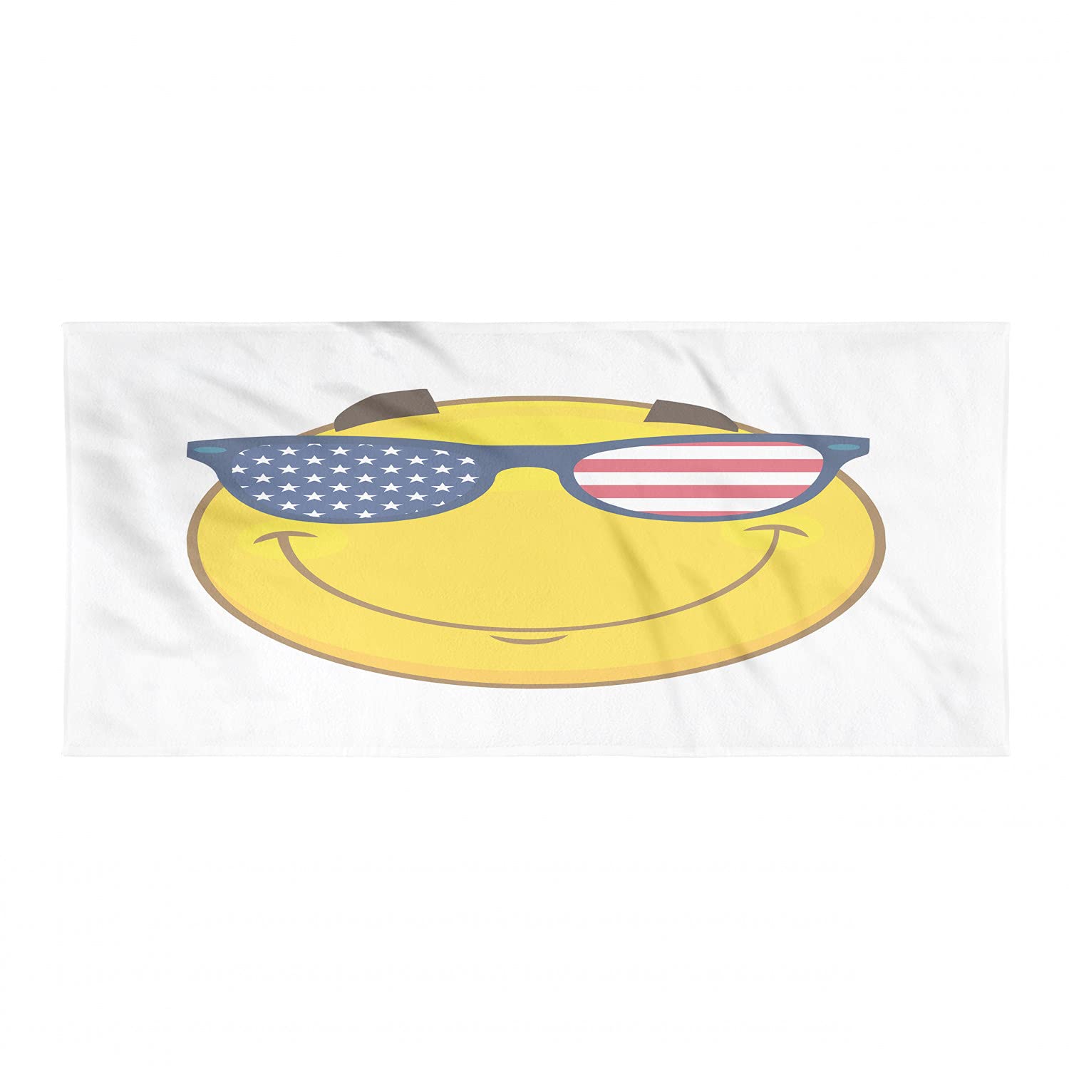 Ambesonne Smile Gym Towel - Cheerful Face Design with USA Flag Sunglasses | Soft, Lightweight & Ultra Absorbent Microfiber Towel for Yoga, Beach, Gym & Sports | Compact Travel-Friendly | Yellow Multicolor | Perfect for Workouts, Travel & Outdoor Activities