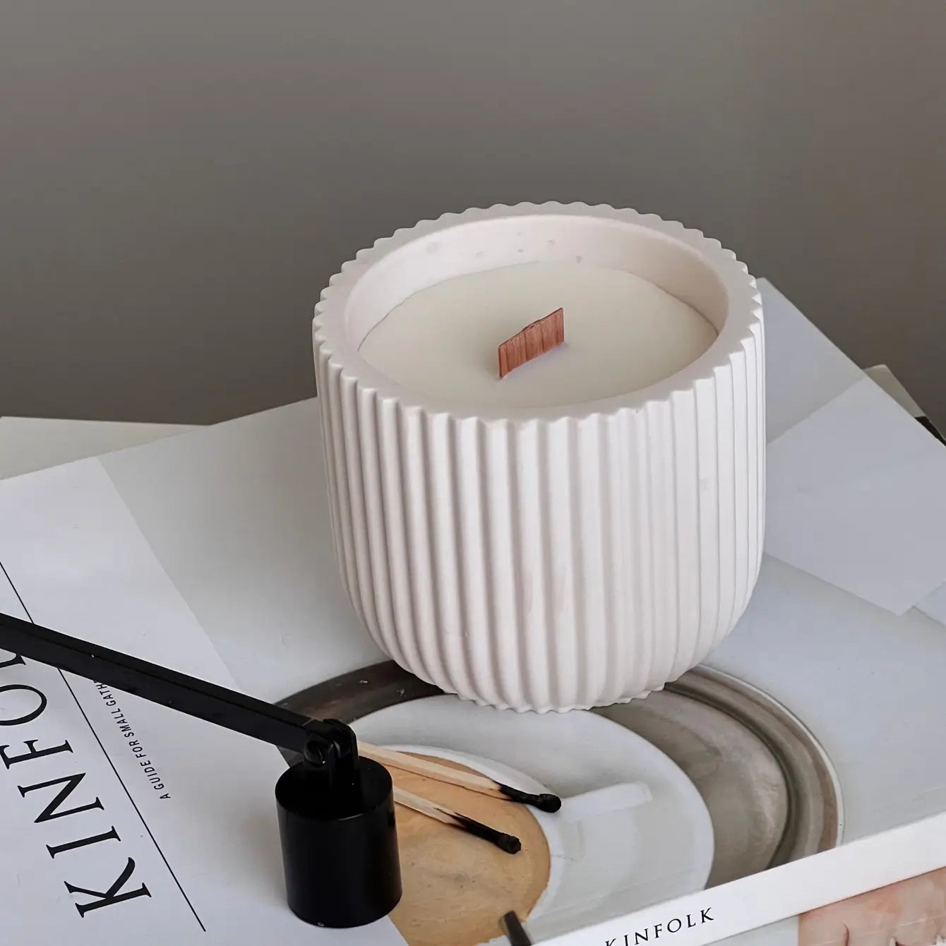Orange & Ginger Scented Cream Grooved Jar Wood Wick Candle - Aromatherapy, Home Decor & Relaxation Gift for Spa, Bedroom & Living Room