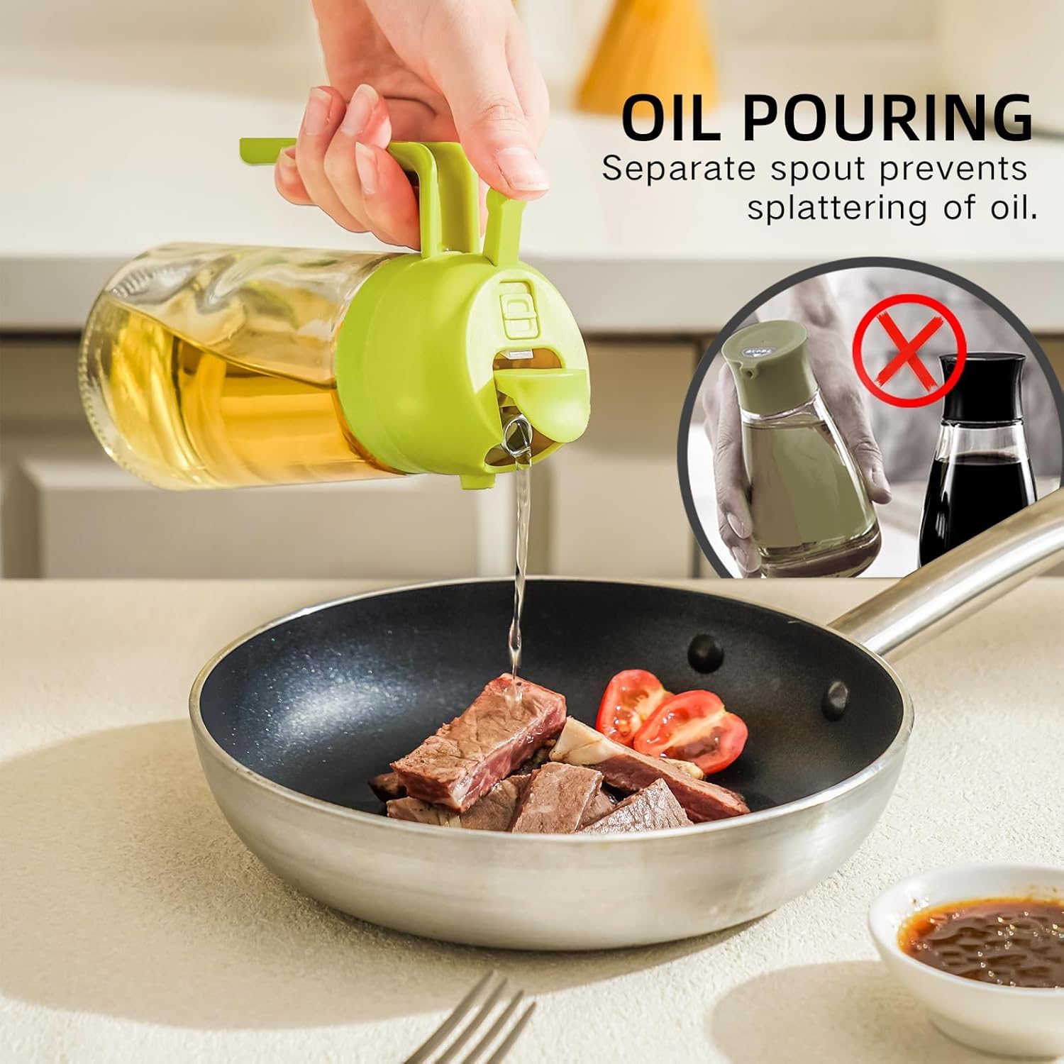 Macloom 2-in-1 Olive Oil Dispenser & Sprayer Bottle - 500ml Refillable Kitchen Oil Container for Cooking, Salad Dressing, BBQ, Baking | Non-Drip Design | Perfect for Healthy Cooking, Grilling & Meal Prep