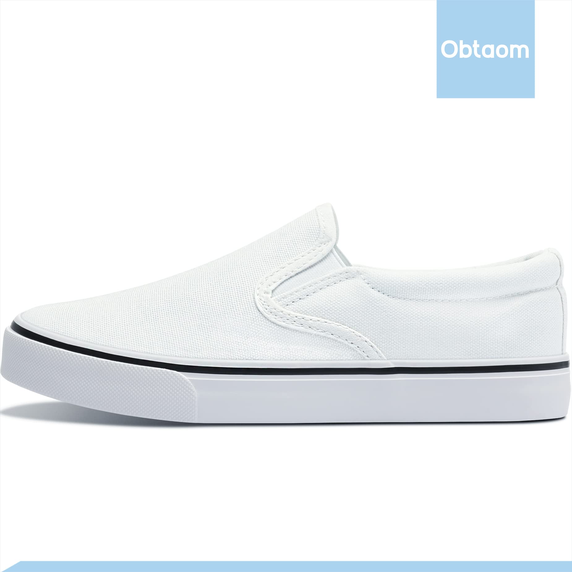 Obtaom Women's White Sneakers & Black Slip-On Shoes - Low Top Canvas Loafers for Casual Wear, Walking & Everyday Comfort
