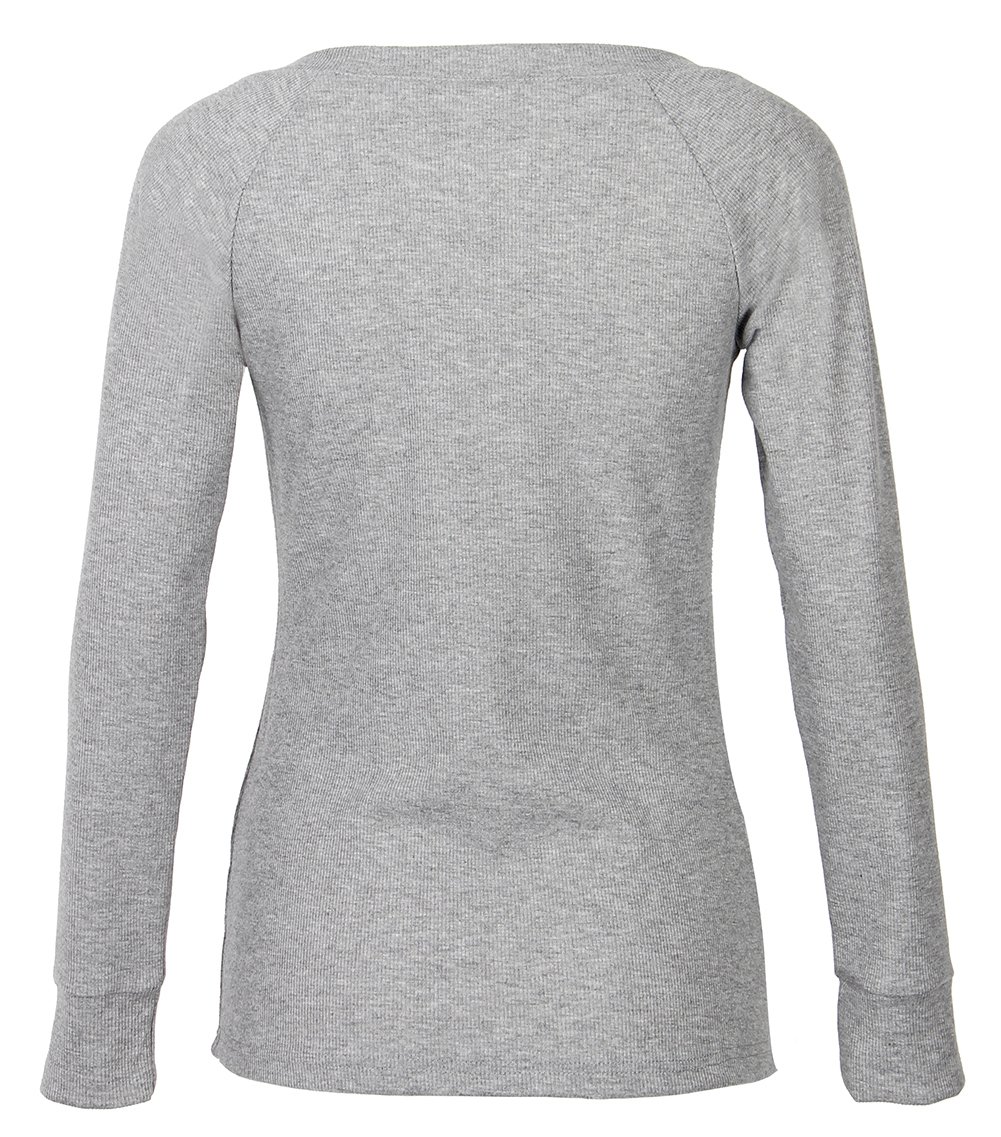 Roselux Women's Long Sleeve Fitted V-Neck Ribbed Henley T-Shirt - Soft Knit Stretchy Casual Top for Everyday Wear, Work & Date Nights