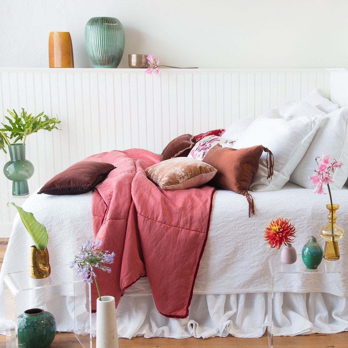 Adele Coverlet with Silk Velvet Piping - Luxury Bedding Set for Master Bedroom & Guest Room Decor