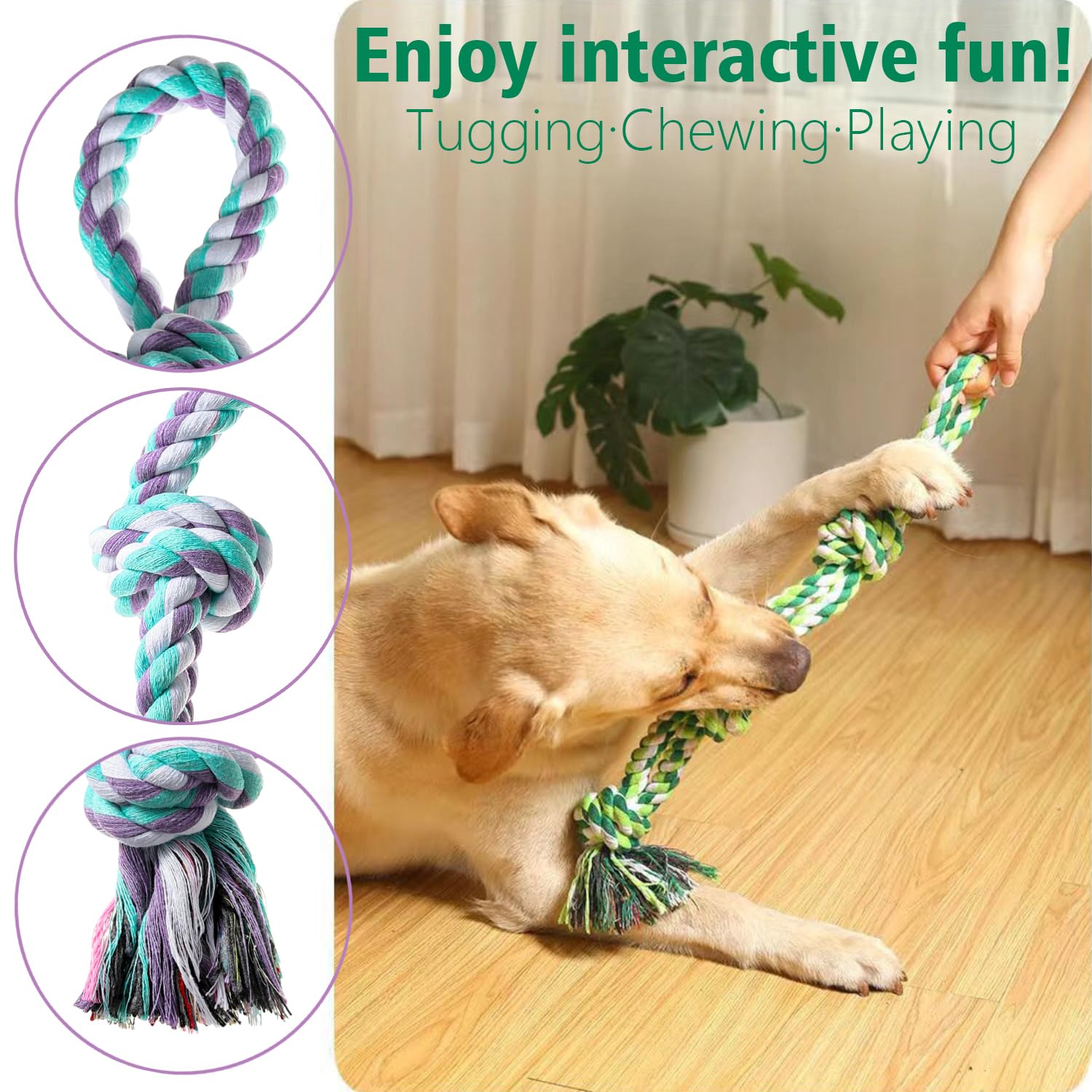 **2 Pack Indestructible Dog Rope Toys for Aggressive Chewers – Tough Puppy Teething Chew Toys for Small to Large Breeds, Dental Cleaning & Tug of War Play – Perfect for Boredom Relief & Interactive Playtime**