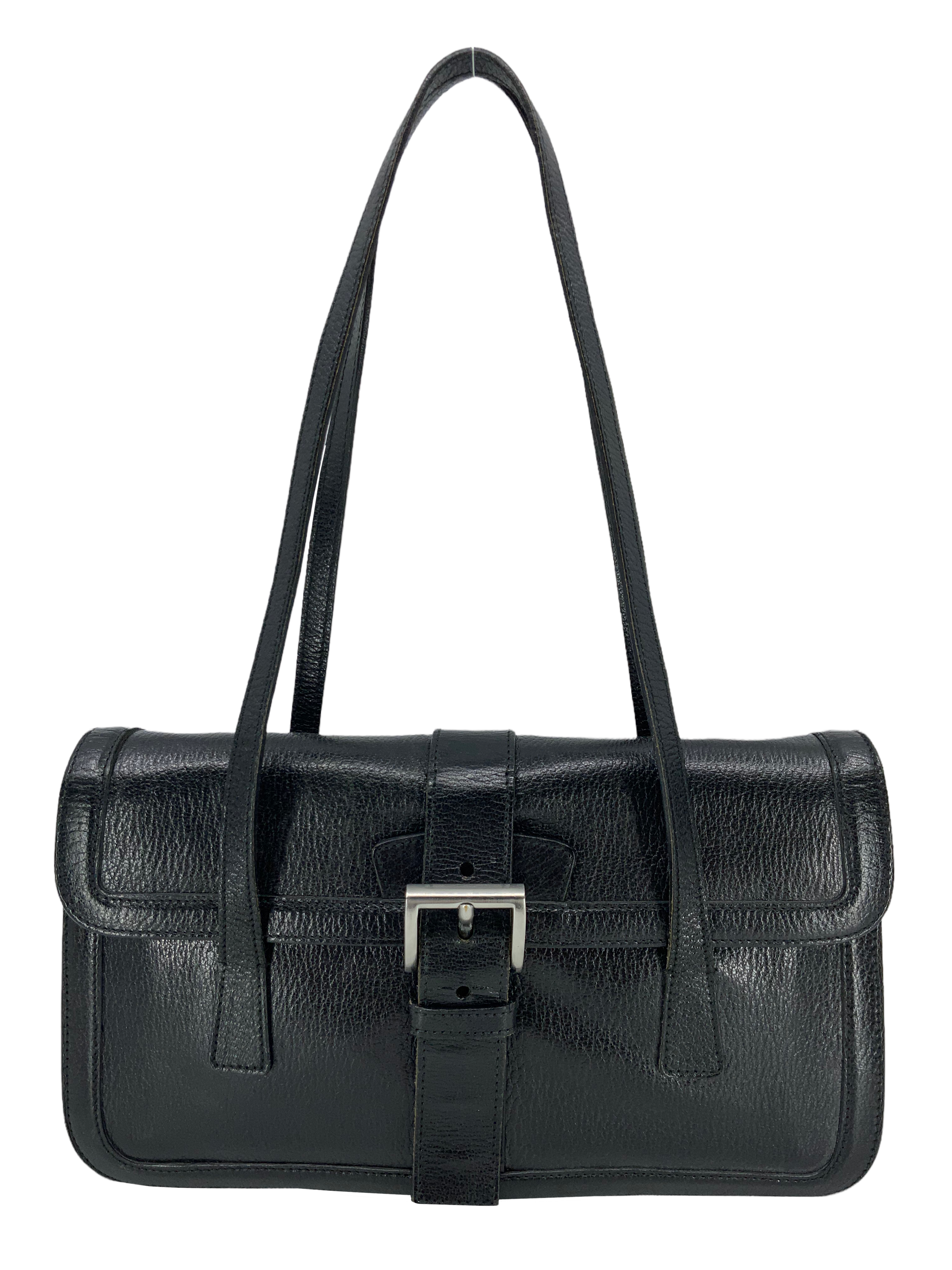 Prada Leather Buckle Flap Shoulder Bag for Women - Luxury Designer Crossbody Purse for Work, Travel & Evening Out