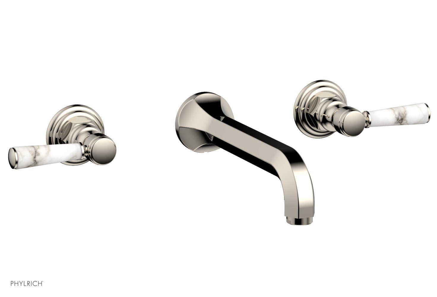 HEX TRADITIONAL Wall Mount Tub Faucet Set with White Marble Lever Handles - 500 58 - Perfect for Bathroom Renovation & Luxury Spa Experience