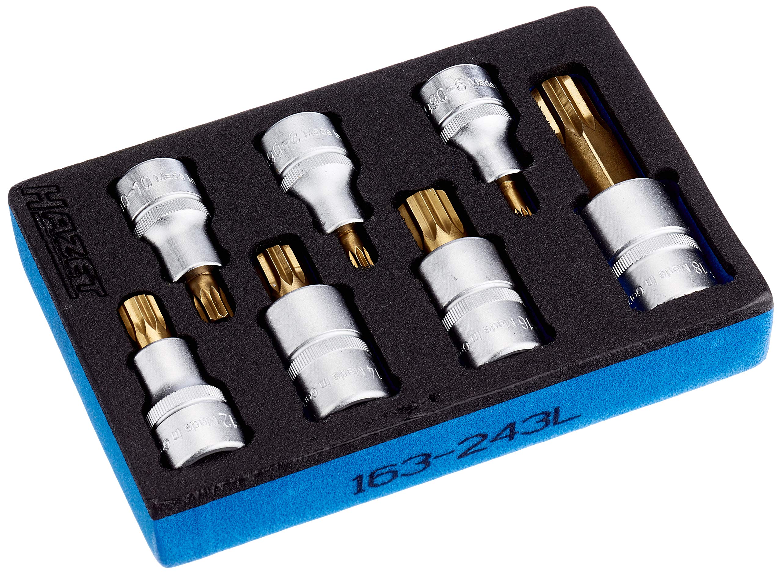 HAZET 163-243/7 XZN Screwdriver Socket Set - Internal Serration Profile, CVD-Tin Coated for Professional Automotive Repair & Maintenance | Perfect for German Cars, Trucks & Industrial Equipment