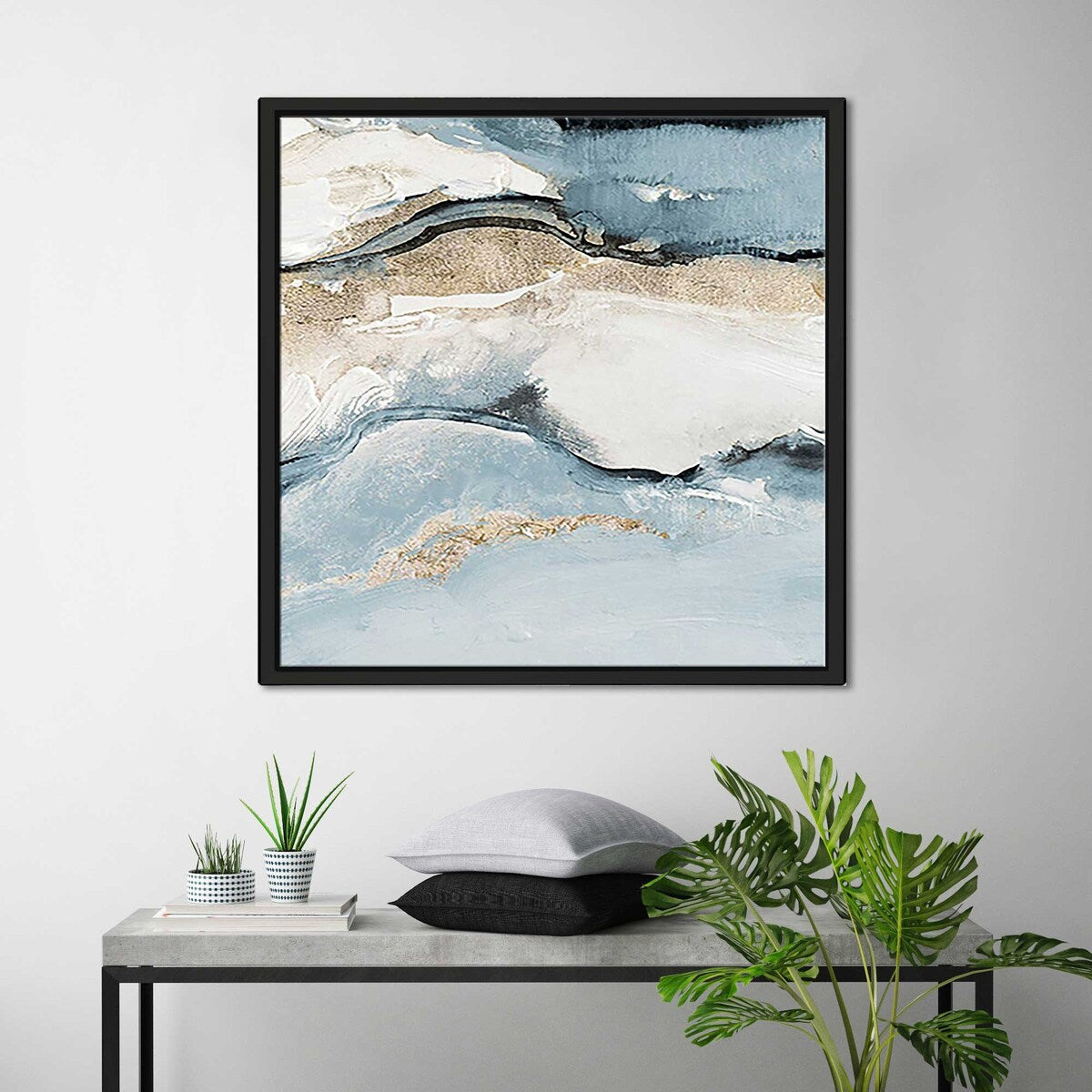 Blue Crystalline Print Floating Canvas Wall Art - Modern Abstract Painting for Living Room, Bedroom & Office Decor