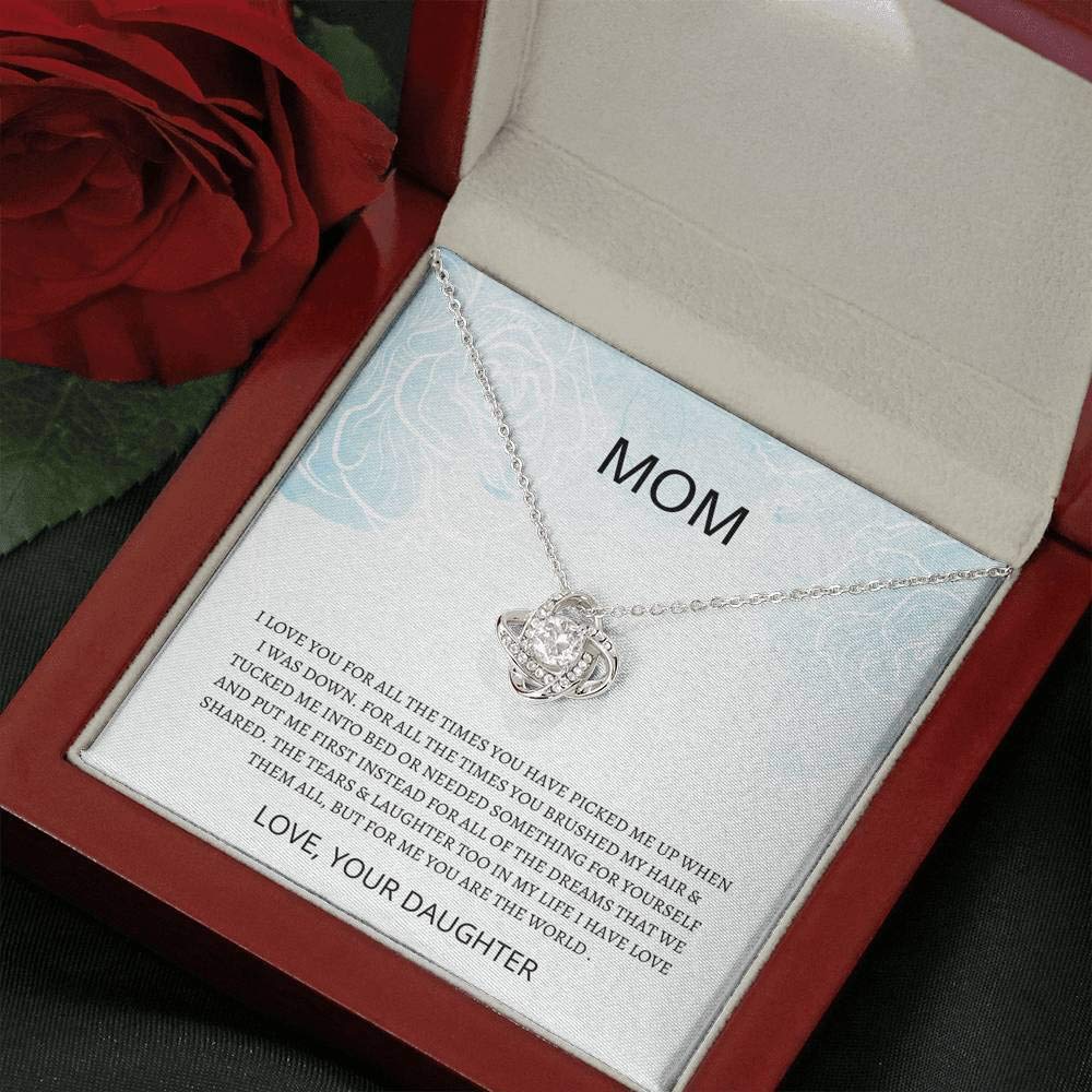 Mom - You Are The World Love Knot Necklace | Sterling Silver Mother's Day Gift for Mom | Heartfelt Present from Daughter | Elegant Jewelry for Women | Perfect for Mother-Daughter Bonding & Special Occasions
