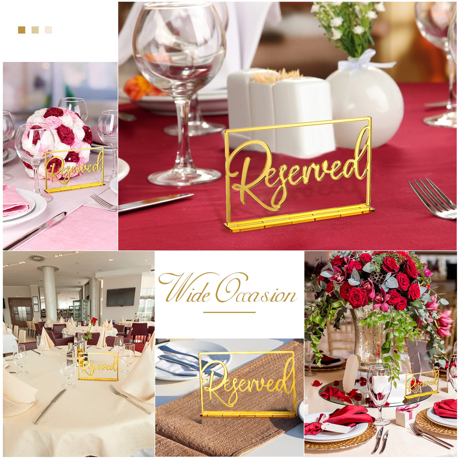 6-Piece Gold Acrylic Reserved Table Signs for Weddings, Restaurants, Business & Office Events - Elegant Standing Seating Reservation Displays for Special Occasions