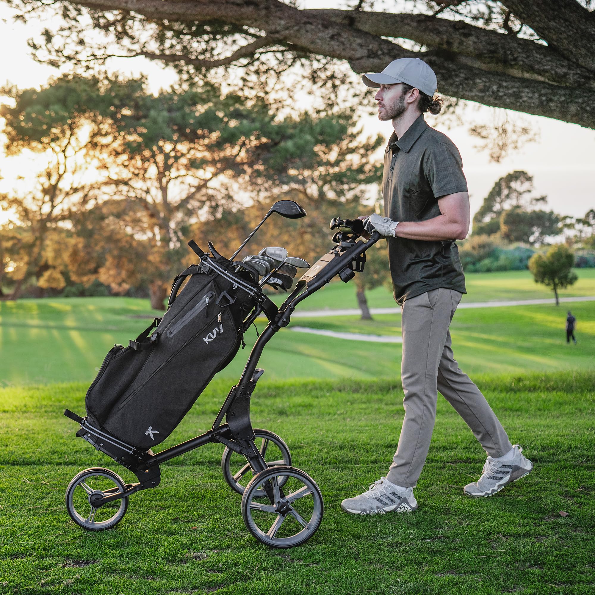 Ultra Lightweight 3 Wheel Golf Push Cart - Compact Folding Design with Scorecard Holder | Portable Golf Caddy for Men & Women | Perfect for Walking Golf Courses, Practice Ranges & Travel