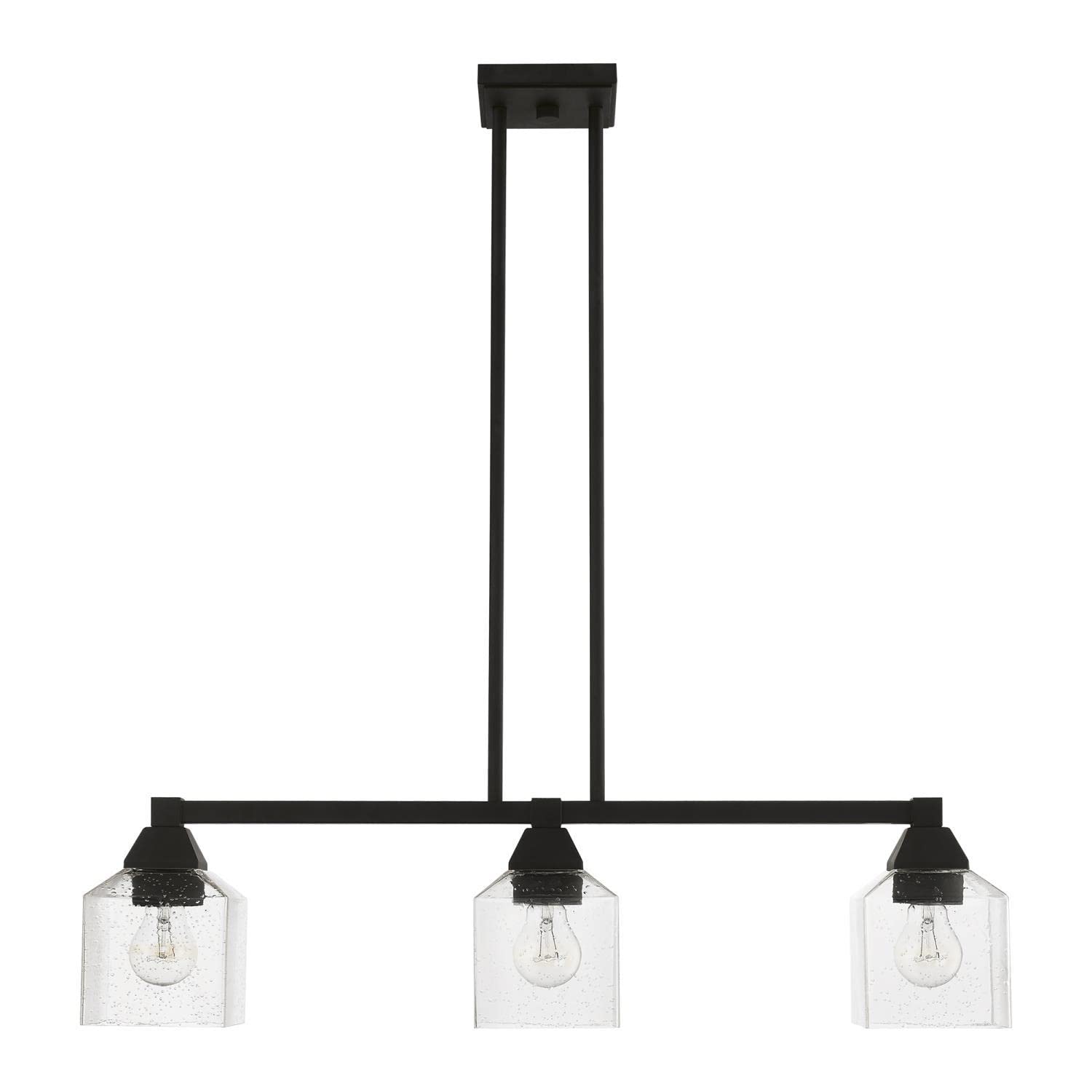 Black Aragon 3-Light Linear Chandelier - Modern LED Pendant Lighting for Dining Room, Kitchen Island & Entryway (Model 49763-04)