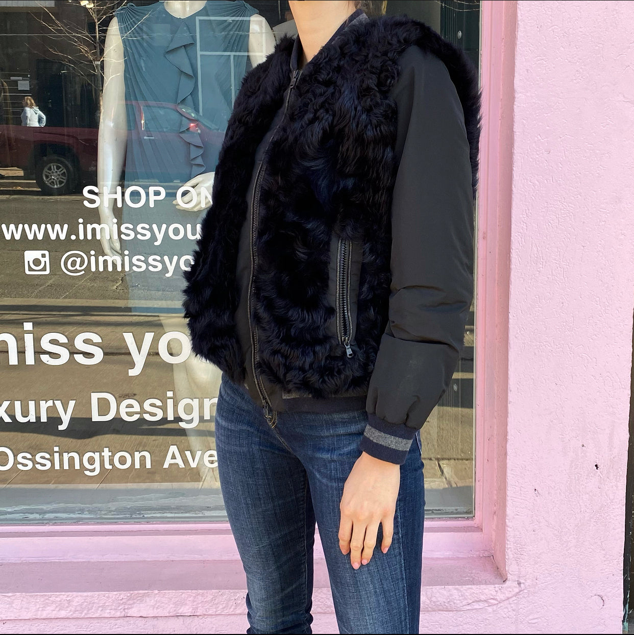 Brunello Cucinelli Navy Blue Curly Lamb Fur Bomber Jacket for Men - Luxury Winter Coat for Cold Weather, Fashion Outerwear for Casual & Formal Occasions