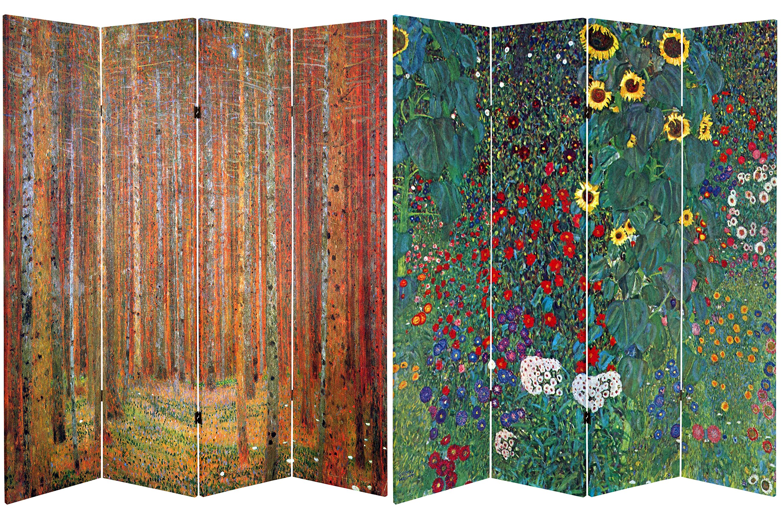 6 ft. Tall Klimt Tannenwald/Farm Garden Double-Sided Room Divider Screen - Handcrafted Oriental Furniture for Living Room, Bedroom & Office Partition