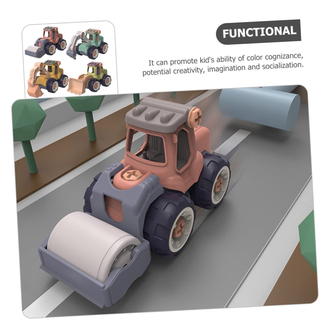 ifundom 4-Piece Mini Car Toy Set for Toddlers & Kids - Vehicle Puzzle Play Set for Boys & Girls - Perfect for Birthday Gifts, Early Learning & Pretend Play