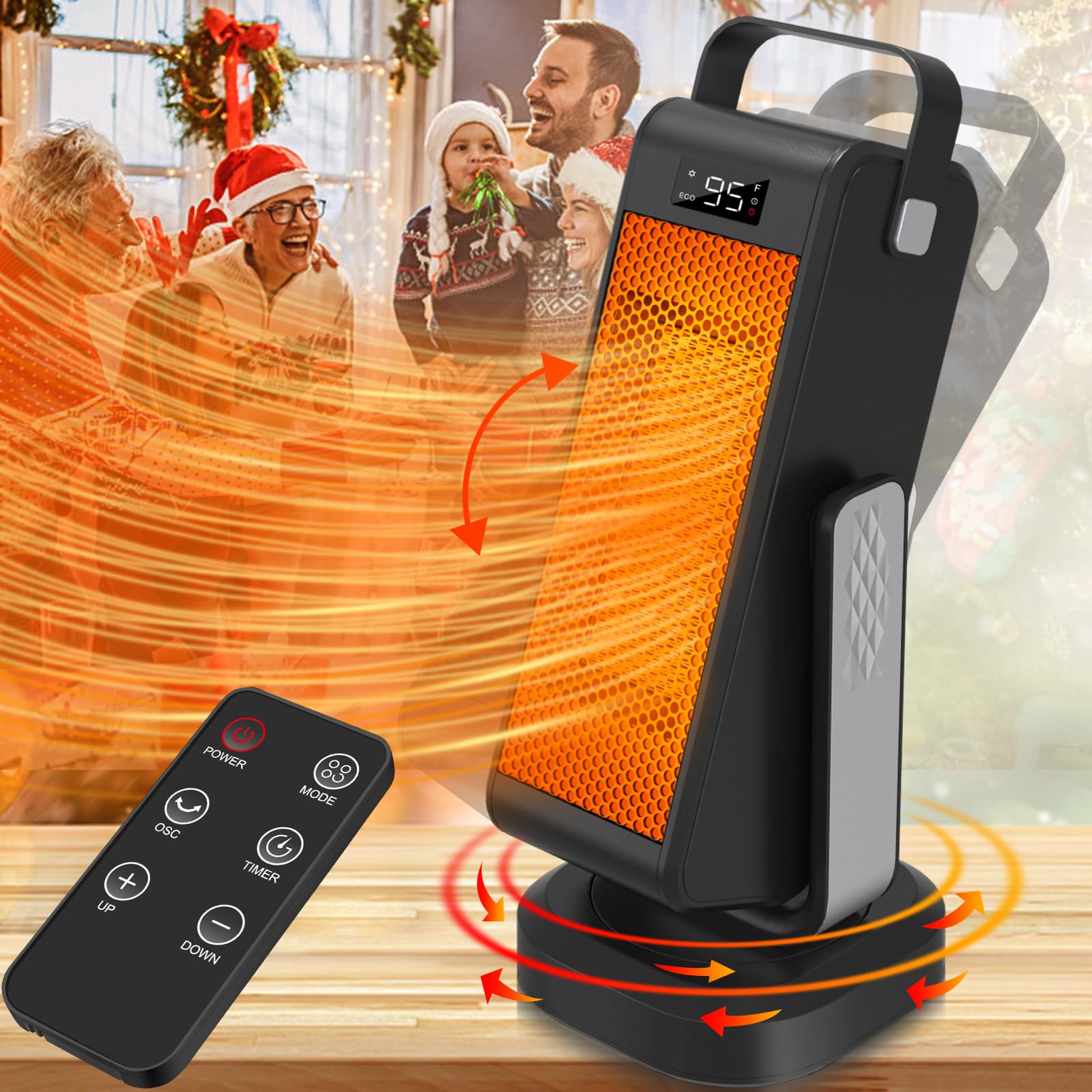 2023 Upgraded PTC Space Heater with 3D Oscillation - Fast Heating in 2 Seconds, 4 Modes & Thermostat for Large Rooms - Perfect for Office, Bedroom, Garage & Indoor Use - Portable Electric Heater for Winter Warmth
