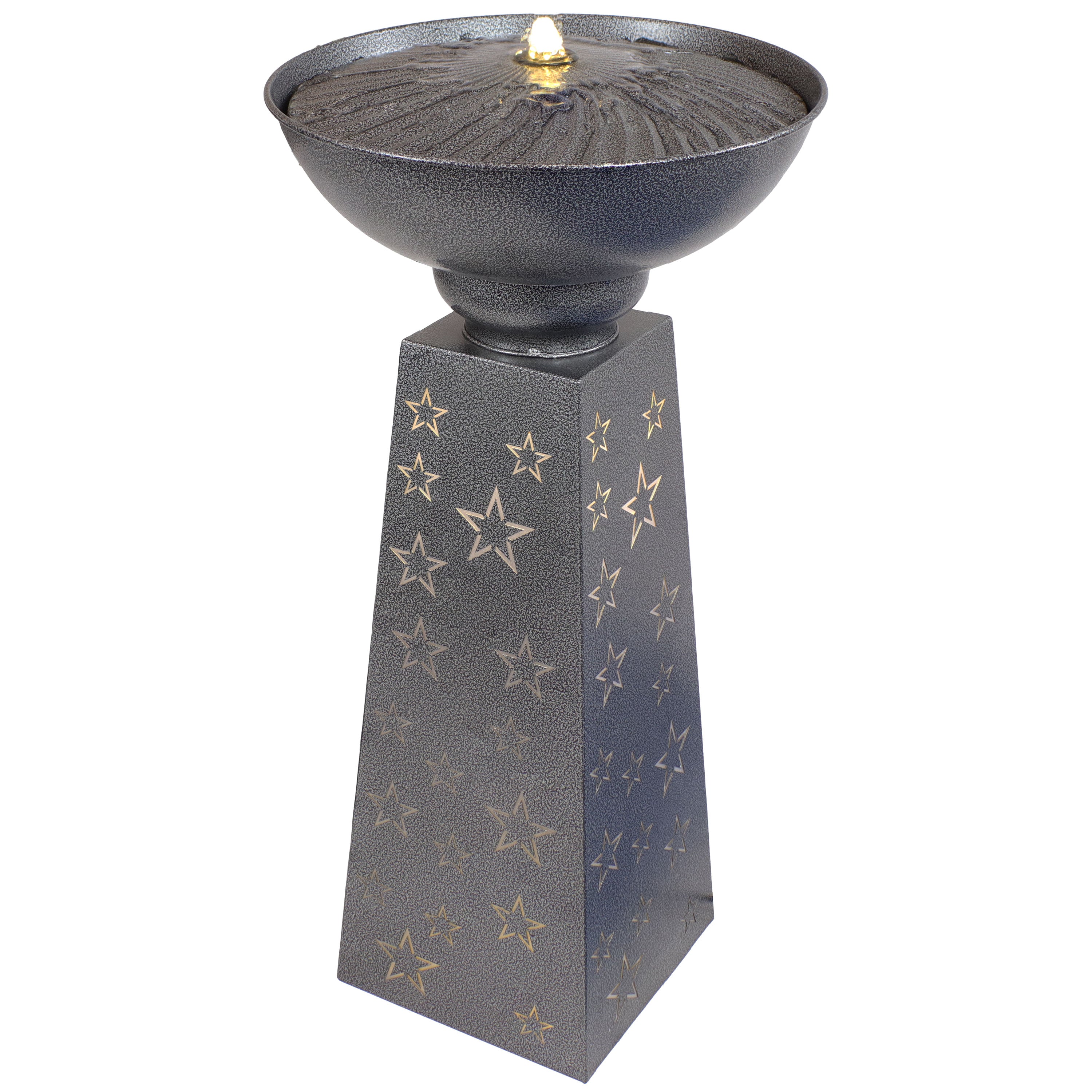 Sunnydaze Starry Sky Galvanized Iron Bird Bath Fountain - 31.25 Inch Height Outdoor Garden Decoration for Birds & Wildlife - Perfect for Backyard, Patio, and Lawn Decor