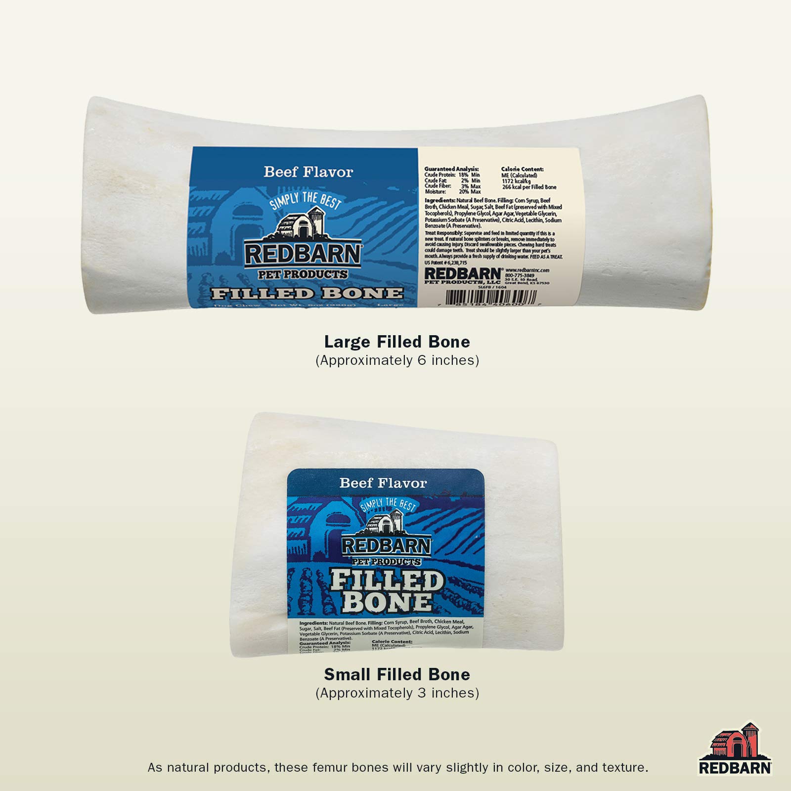 Redbarn Filled Dog Bones - Natural Peanut Butter, Cheese & Bacon, Beef Flavors - Long-Lasting Dental Chews for Aggressive Chewers | Perfect for Training Rewards & Teeth Cleaning at Home