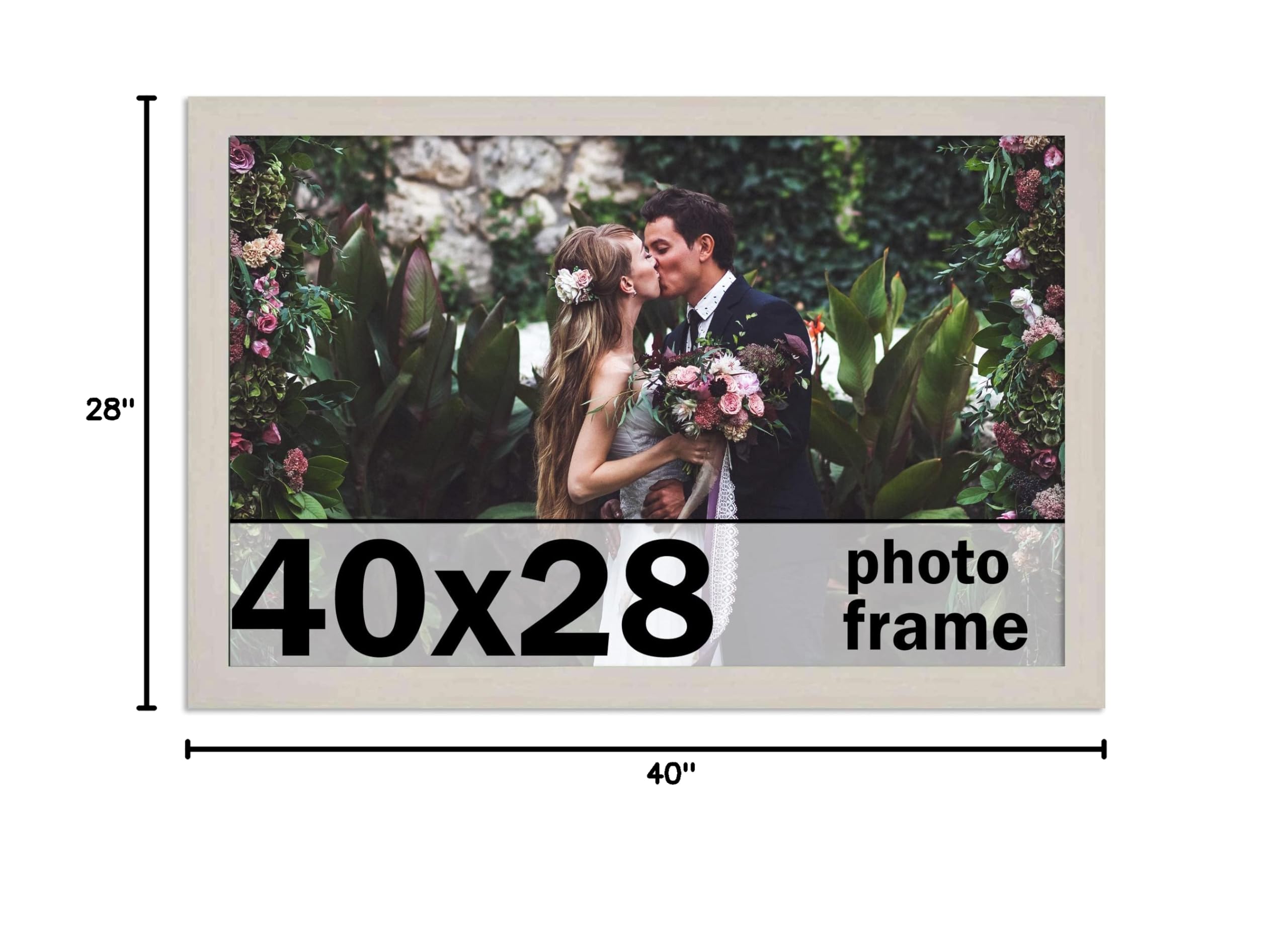 CountryArtHouse 40x28 Inch Whitewashed Solid Wood Picture Frame with UV Acrylic Plexiglass - Acid-Free Foam Backing & Hanging Hardware - Perfect for Wall Art, Family Photos, and Home Decor