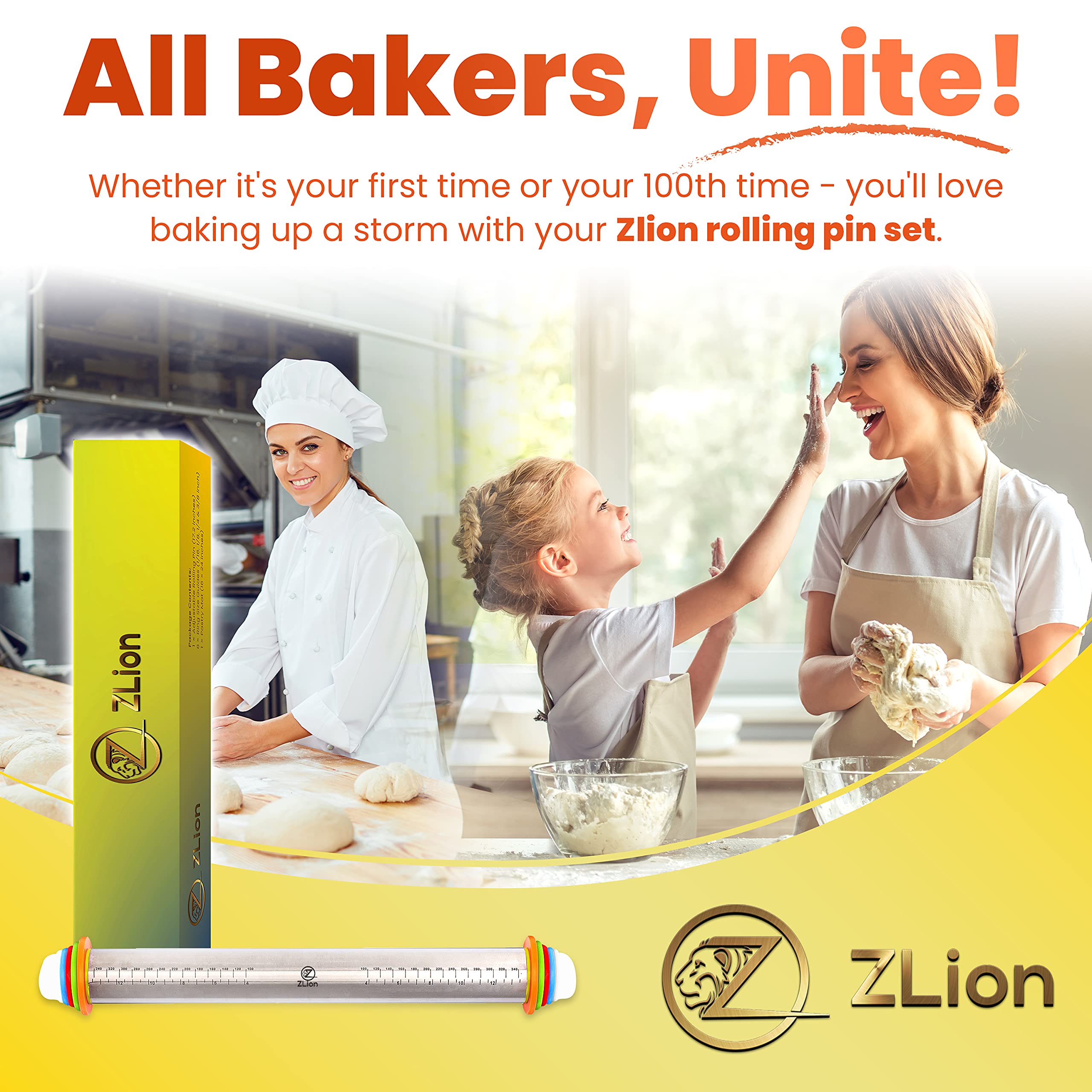 Premium Stainless Steel Rolling Pin with Thickness Rings - Adjustable Dough Roller for Baking Pizza, Pastry, Pasta & Cookies | Non-Stick & Corrosion-Resistant | Perfect for Home Bakers & Professional Kitchens