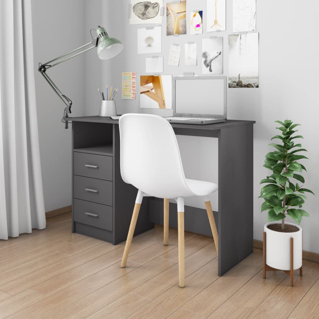 Compact Gray Study Desk with Drawers - 43.3