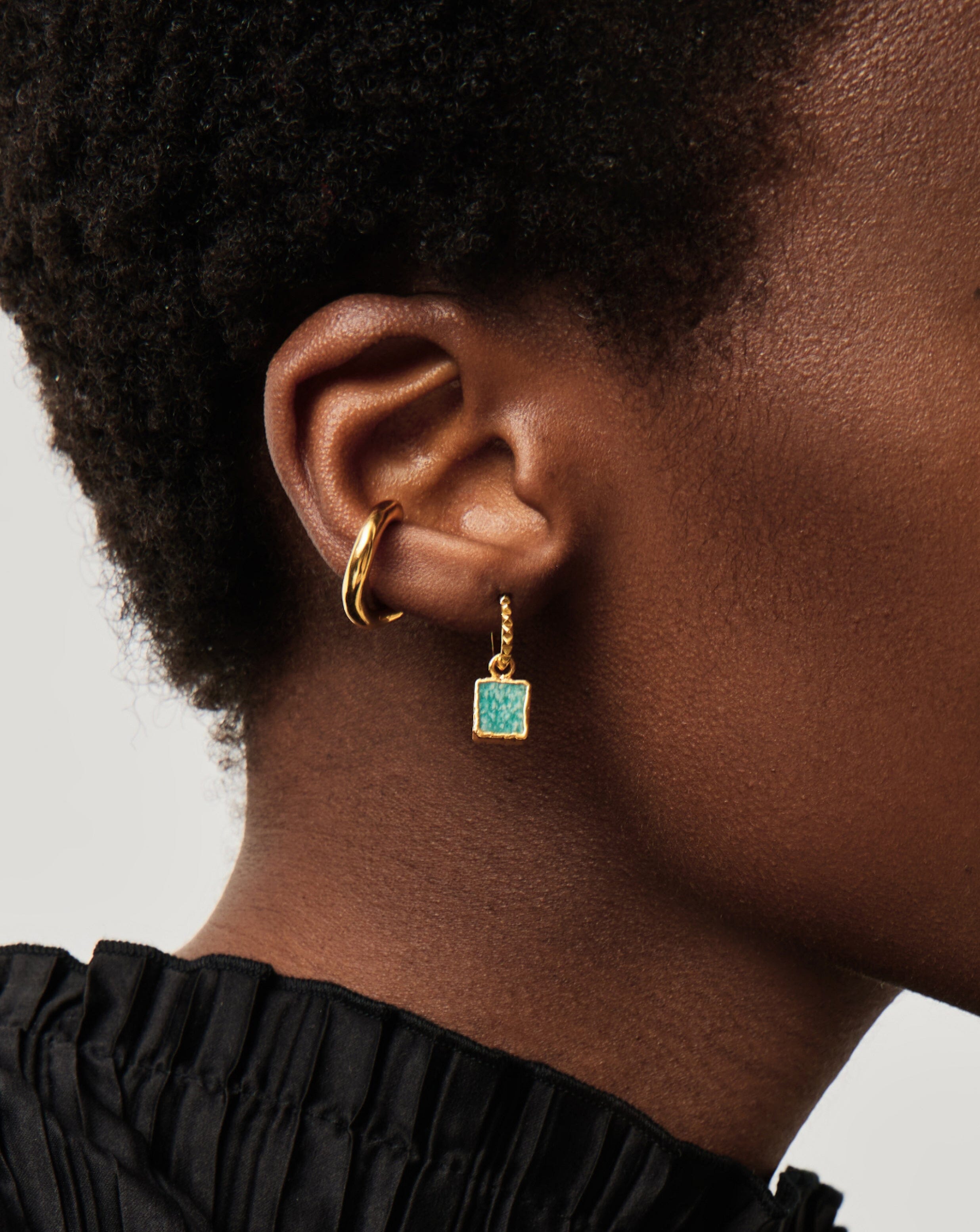 Mini Pyramid Charm Hoop Earrings - 18k Gold Vermeil & Amazonite Gemstone | Dainty Boho Jewelry for Women | Perfect for Everyday Wear, Parties & Gifts