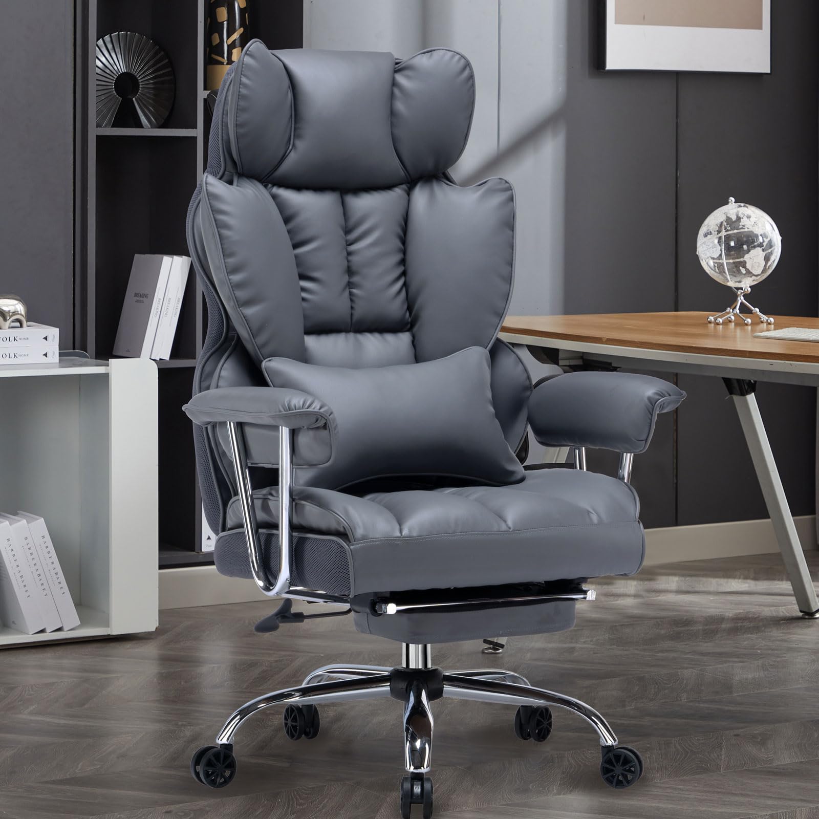 Efomao Big and Tall Executive Office Chair for Heavy People 500 lbs - High Back Ergonomic Computer Chair with Adjustable Footrest - Home Office Desk Chair in Mineral Grey - Perfect for Long Work Hours and Gaming Sessions