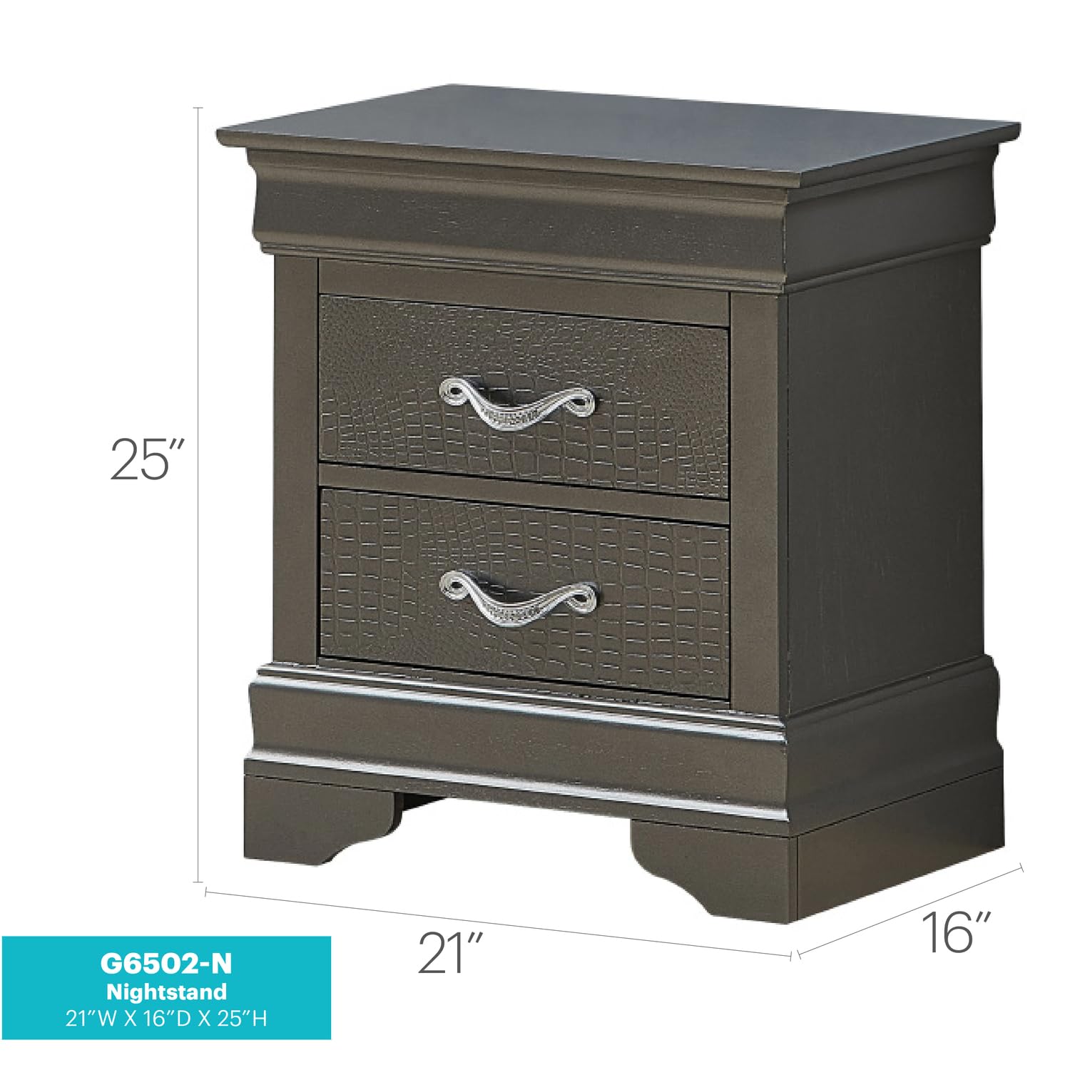 Glory Furniture Lorana 2-Drawer Wooden Nightstand - Charcoal Finish Bedside Table for Bedroom, Living Room & Office Storage