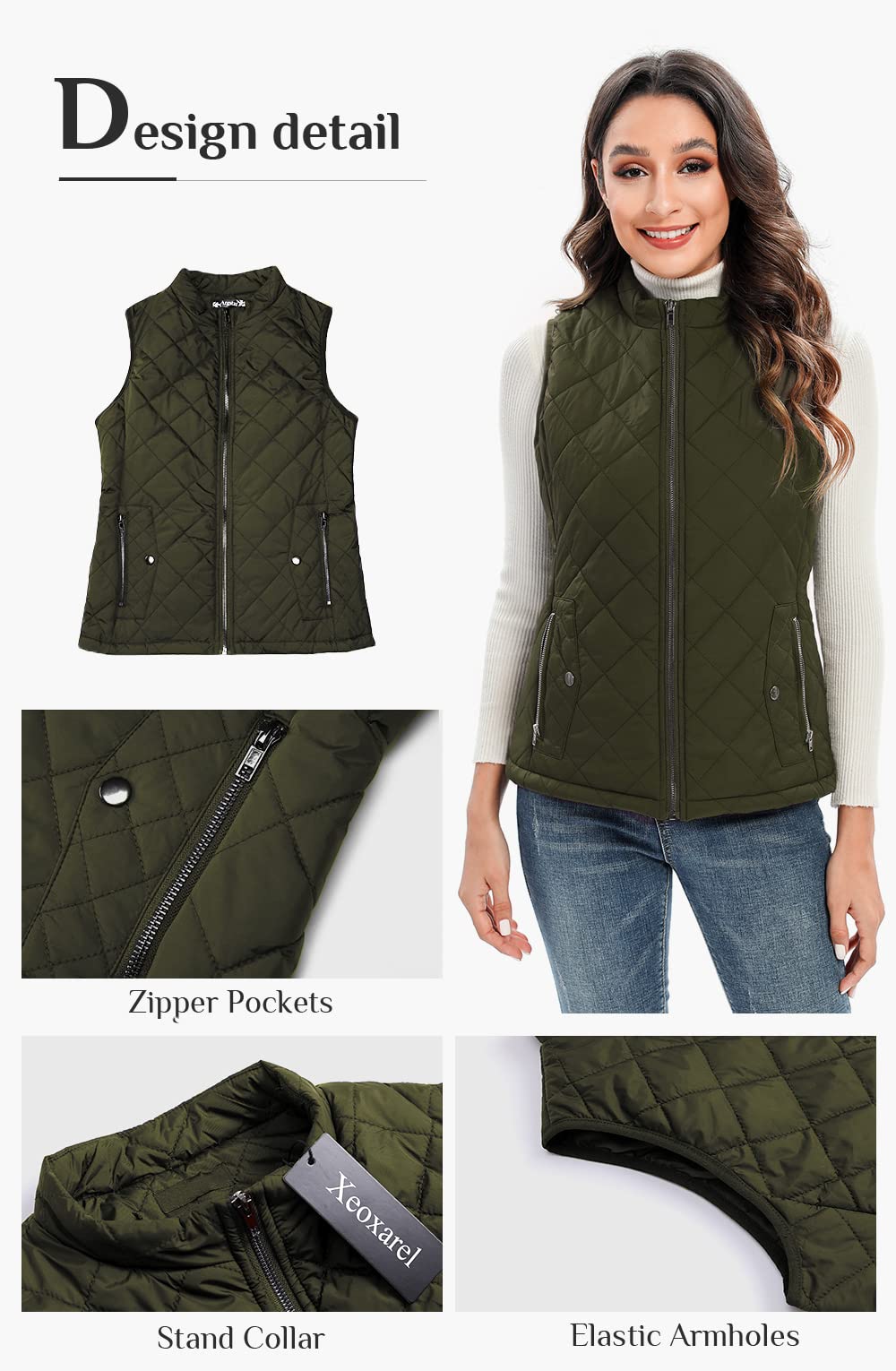 Xeoxarel Women's Quilted Puffer Vest with 4 Pockets - Lightweight Warm Winter Gilet Jacket for Outdoor Hiking, Travel & Casual Wear (Includes Inner Pockets)