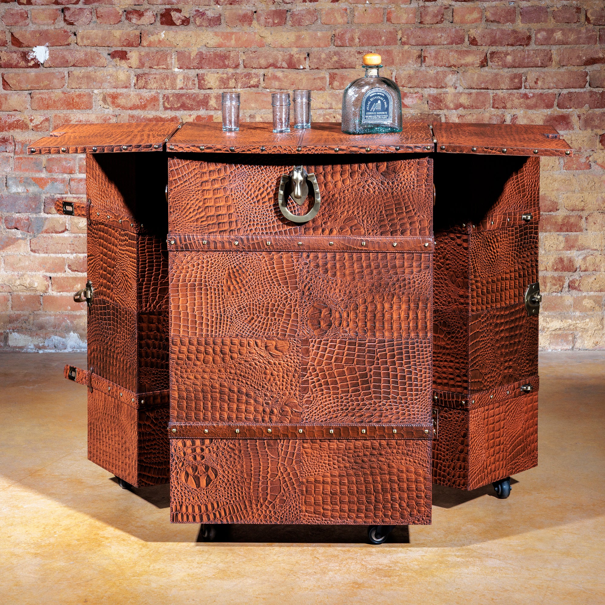 Rio Western Bar Cart - Rustic Wood & Metal Rolling Drink Cart for Home, Office, or Outdoor Entertaining | Perfect for Cocktail Parties, Living Room Decor & Mobile Bar Setup