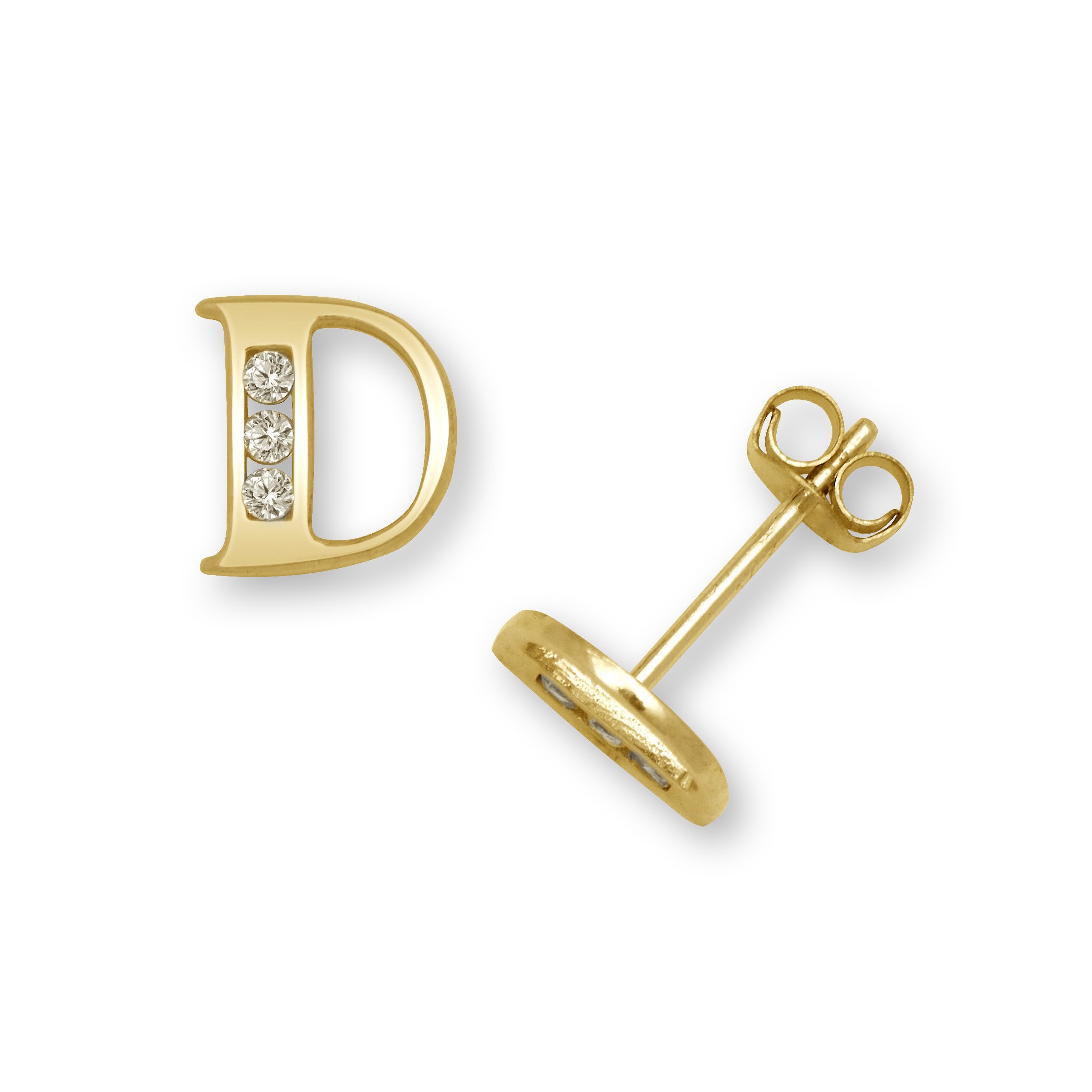 14K Yellow Gold Cubic Zirconia Initial Stud Earrings - Personalized Alphabet Letter Earrings - Hypoallergenic Jewelry - Perfect for Birthdays, Anniversaries & Gifts