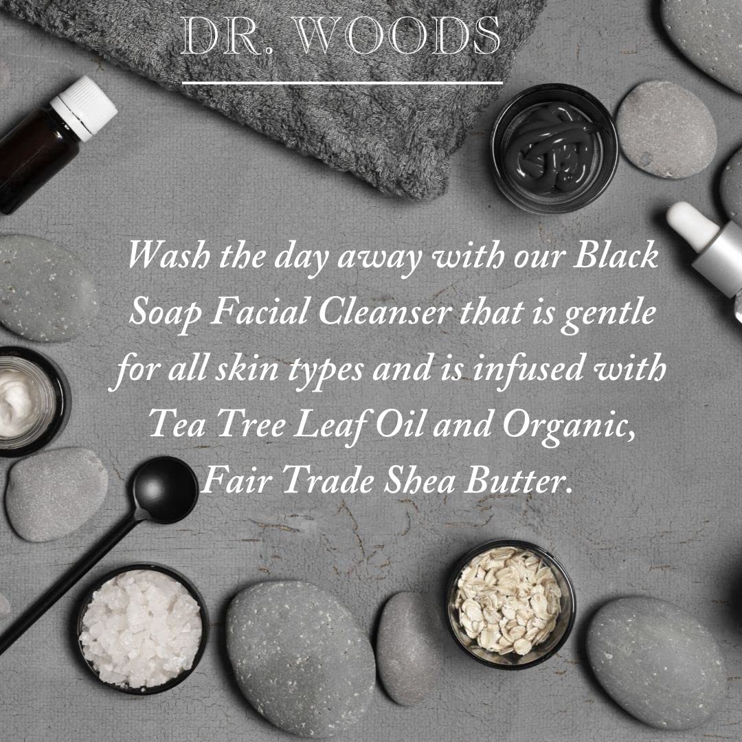 Dr. Woods Shea Vision Black Soap Facial Cleanser with Organic Shea Butter, 8 oz - Gentle Exfoliating Face Wash for Acne, Oily & Sensitive Skin | Daily Skincare Routine & Travel Essential