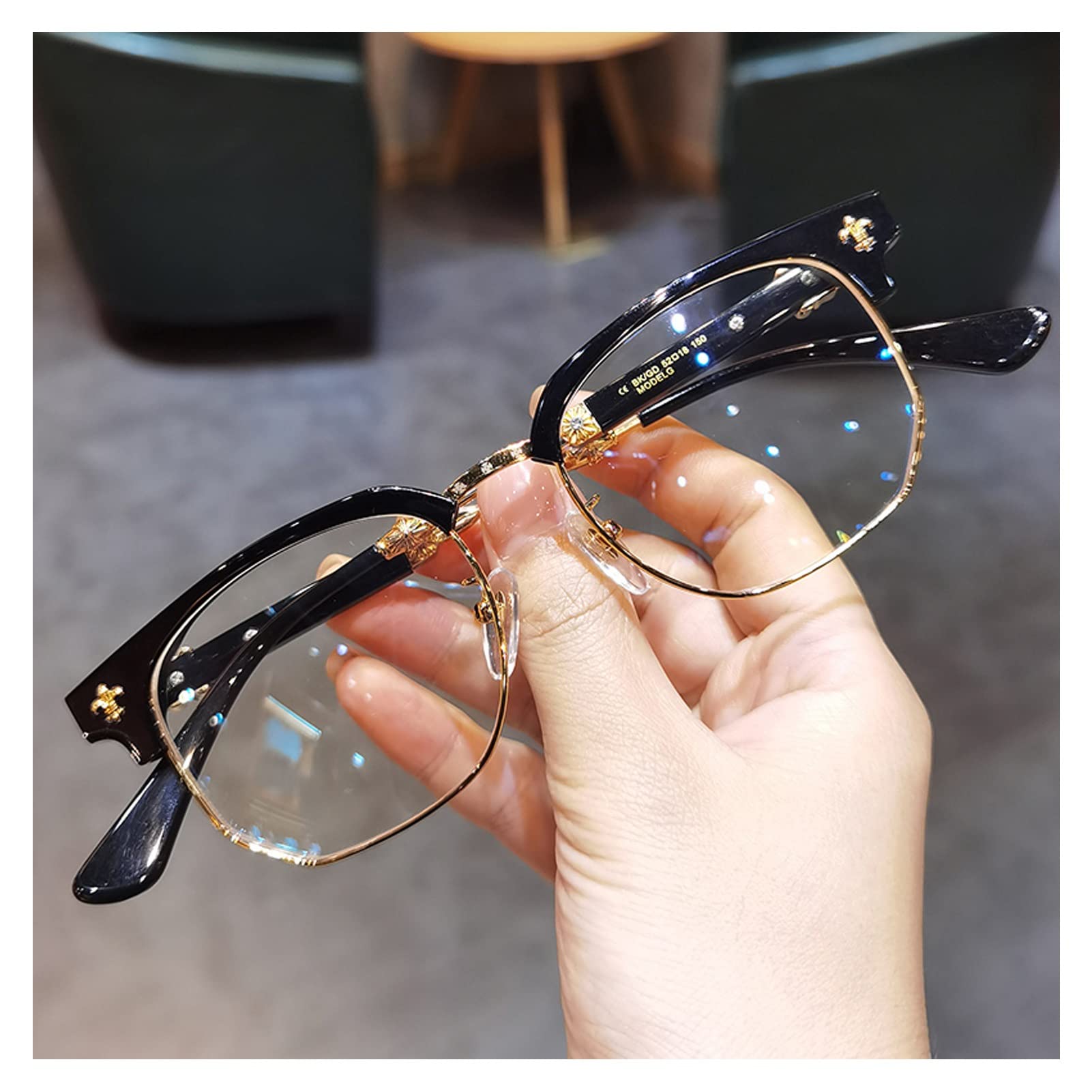 Stylish Blue Light Blocking Reading Glasses for Women & Men - Retro Computer Gaming Glasses with Rhinestone Design (Gold, 1.0x Magnification) - Perfect for Office Work, Online Gaming & Nighttime Screen Use