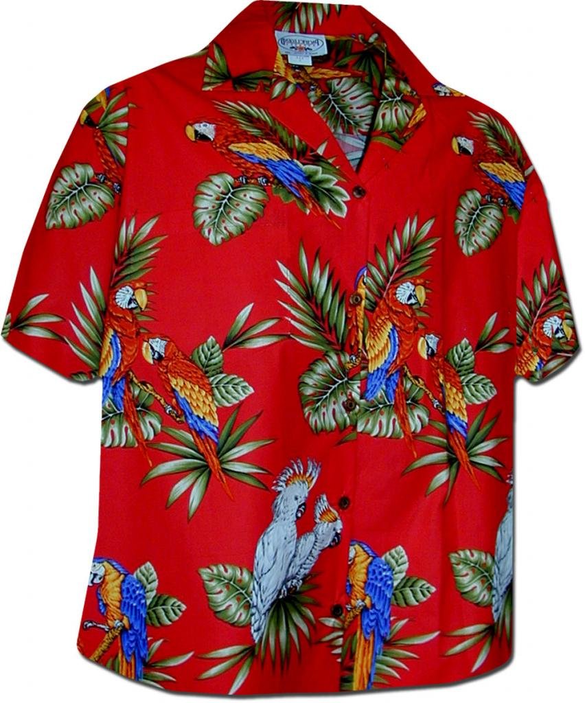 Stylish Jungle Parrot Women's Hawaiian Shirts - Tropical Floral Print Short Sleeve Button-Up Blouse for Beach Vacation, Summer Party & Casual Outings