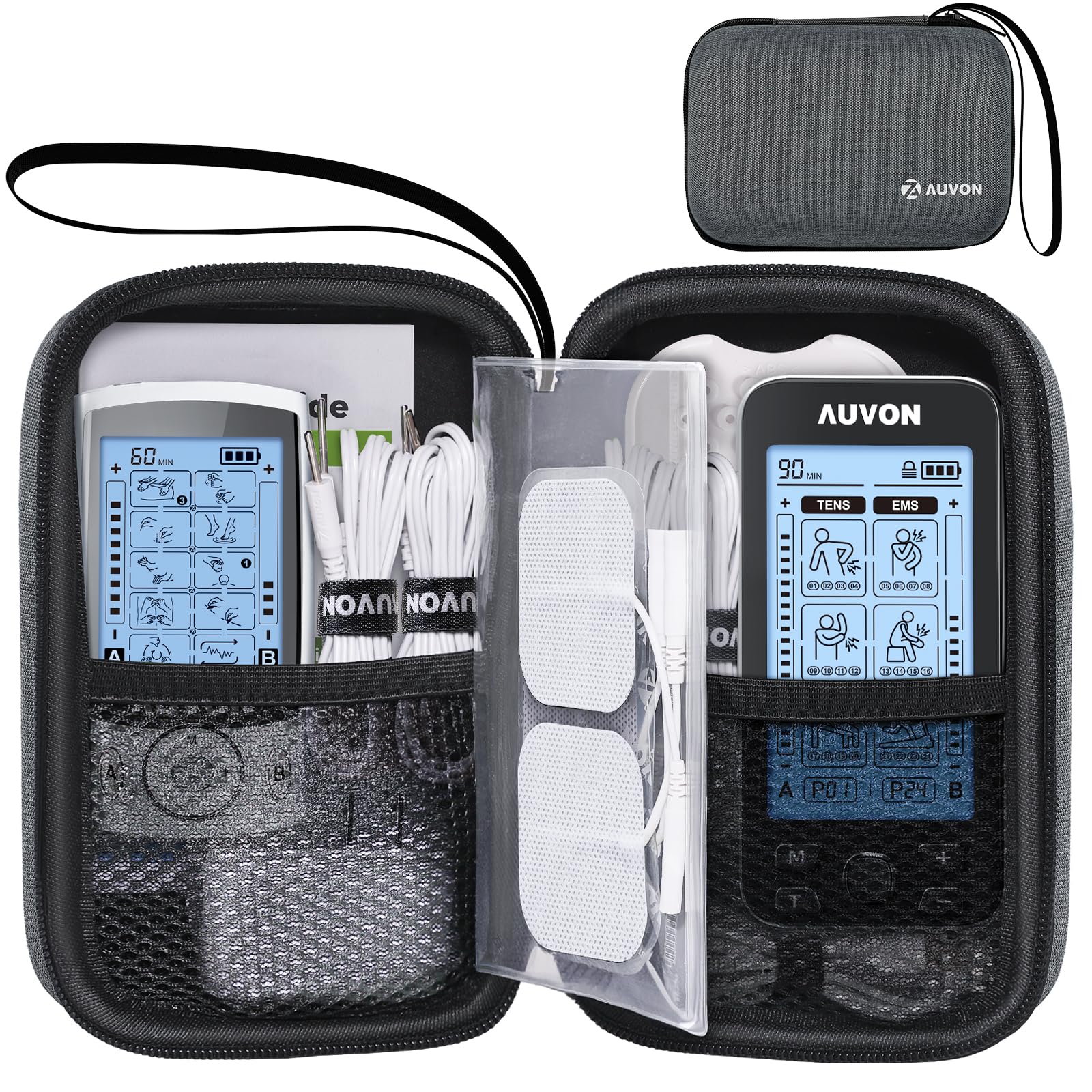 AUVON Professional Hard EVA Travel Case for TENS Unit & Electrode Pads - Shockproof Waterproof Storage Organizer with Sealed Bag | Perfect for Physical Therapy, Pain Relief & Portable Medical Device Protection
