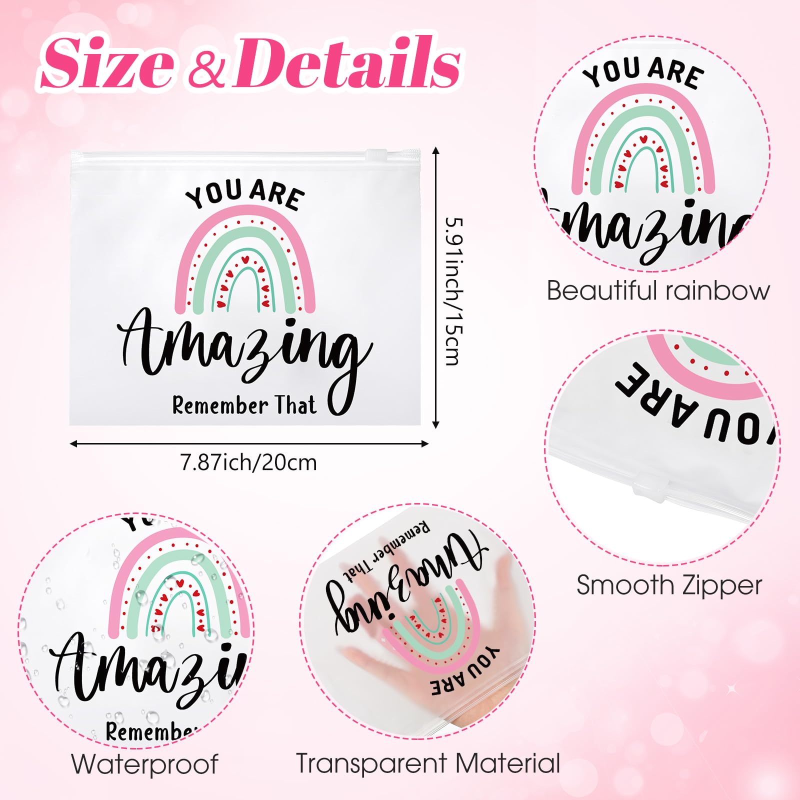 50 Pcs Inspirational Cosmetic Bags for Women - Bulk EVA Makeup Pouches with Zipper (You Are Amazing/Brave/Awesome) - Perfect for Birthday, Graduation, Christian Easter & Encouragement Gifts - Great for Travel, Daily Makeup Storage & Gift Giving