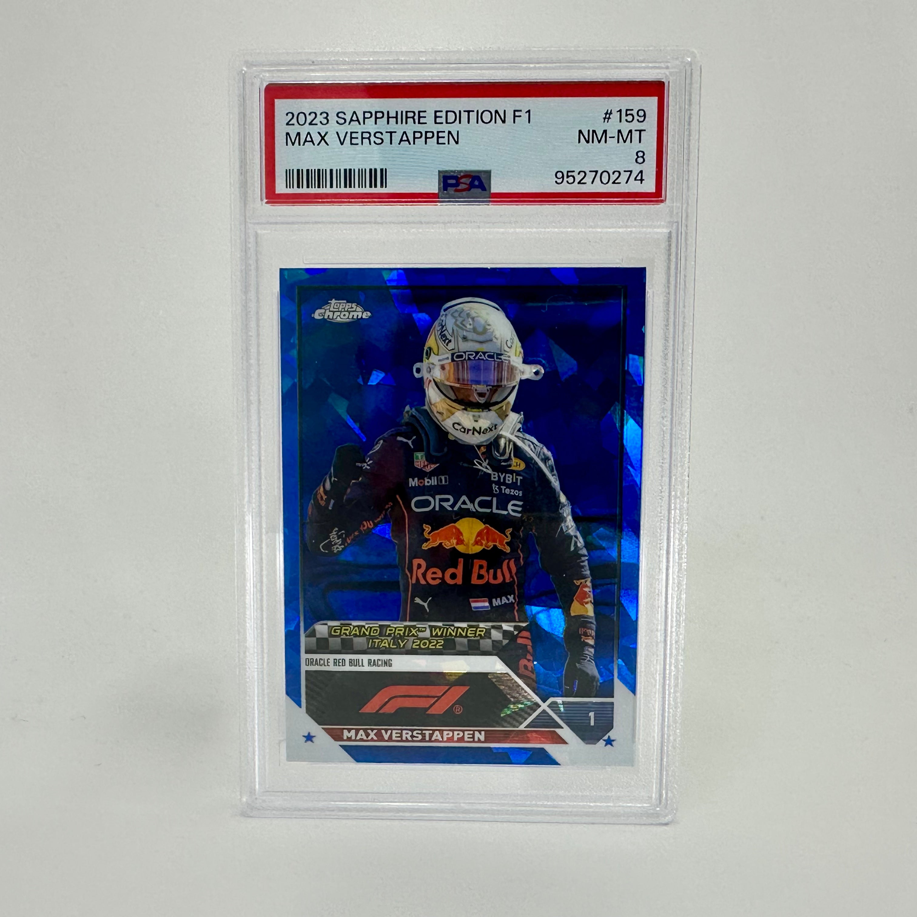 2023 Topps Chrome Max Verstappen #159 PSA 8 Sapphire Trading Card - Perfect for F1 Collectors, Sports Memorabilia & Investment