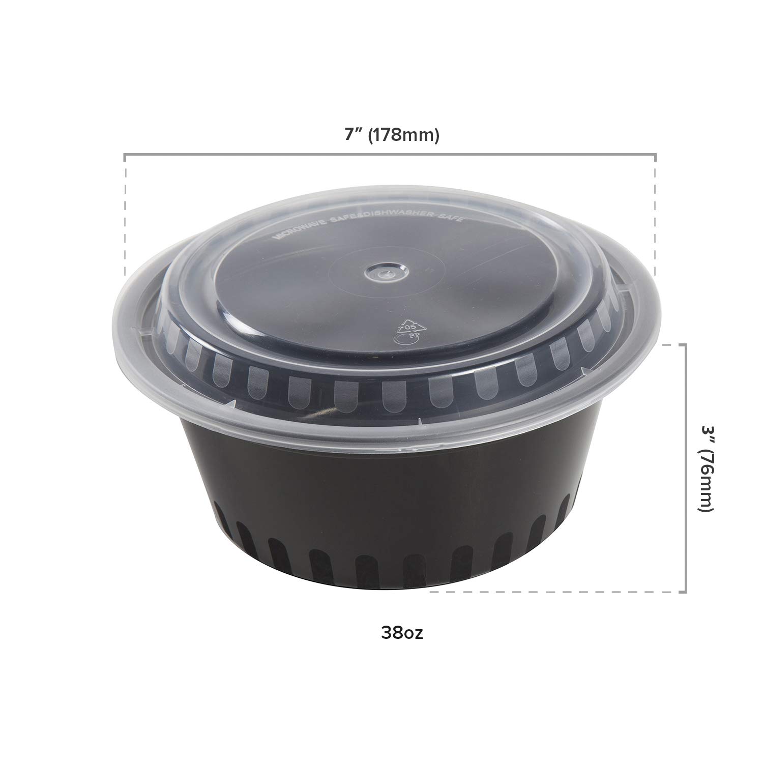 AmerCare 7 Inch Round Black Plastic Food Storage Containers with Lids - 38oz Microwave & Freezer Safe - Bulk Pack of 150 - Perfect for Meal Prep, Leftovers & Restaurant Takeout