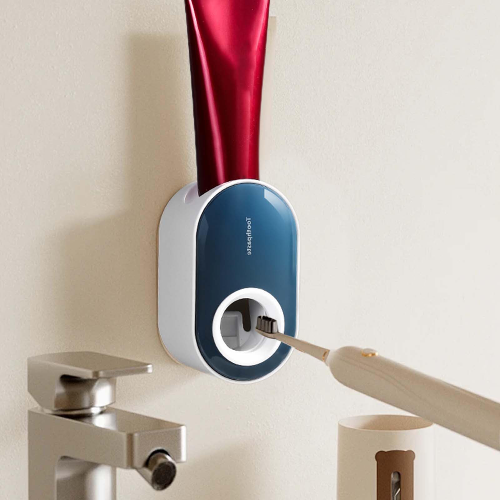 Automatic Toothpaste Dispenser for Kids & Adults - Wall Mounted Bathroom Organizer (Blue) - Perfect for Clutter-Free Sinks