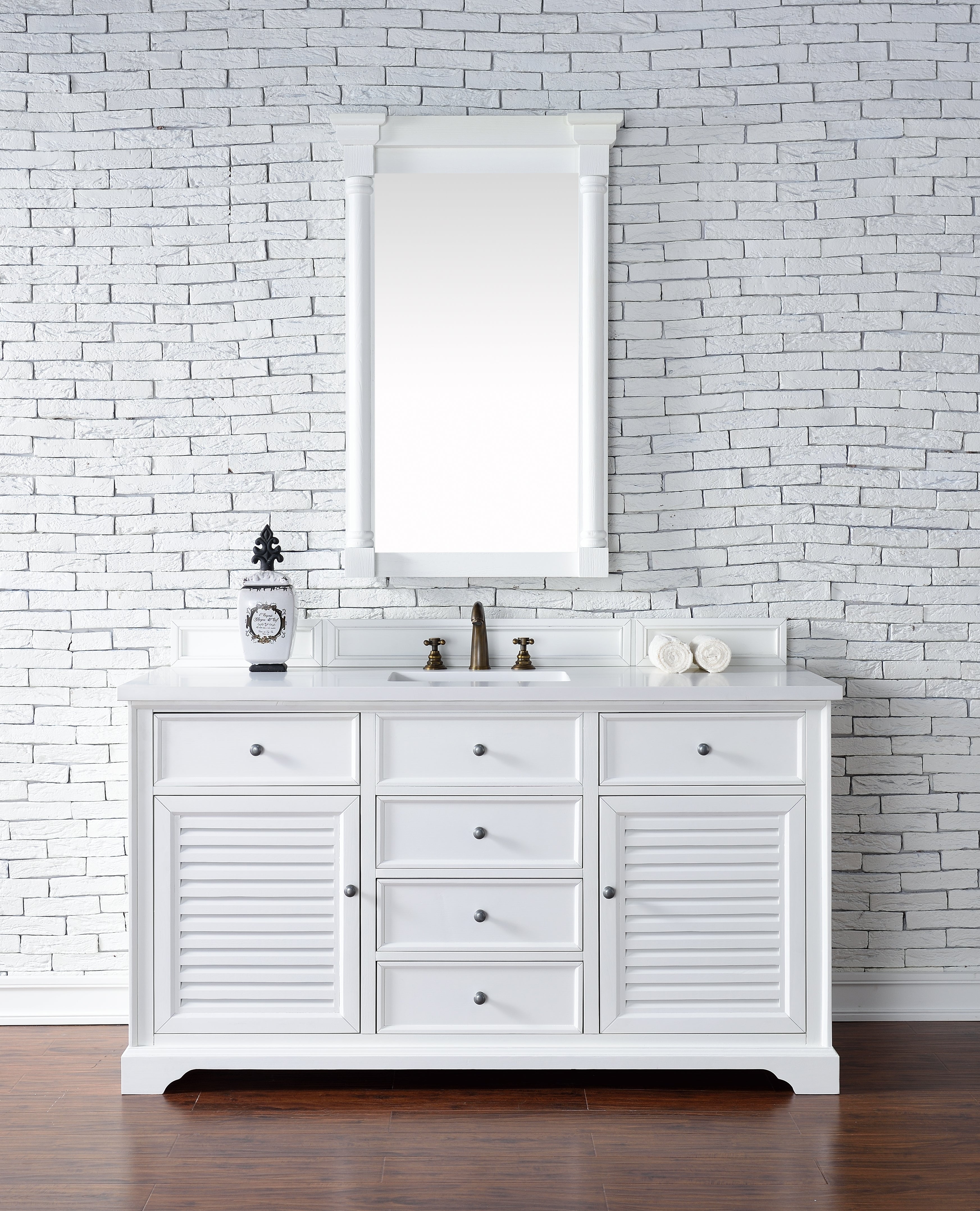 Savannah 60 Inch Single Vanity Cabinet with 3CM Classic White Quartz Top - Bright White Bathroom Sink Storage for Modern & Farmhouse Style Homes