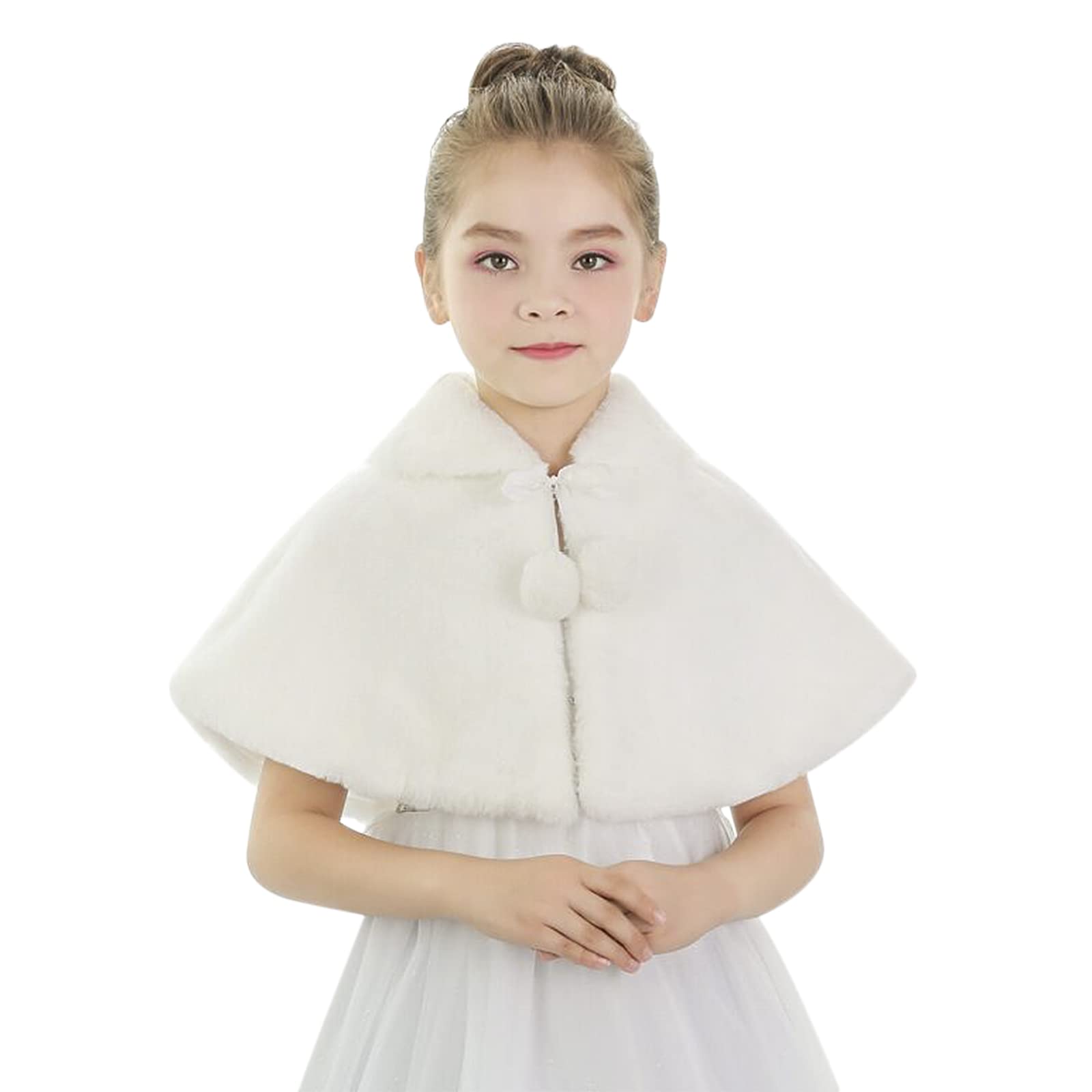 Girls Faux Fur Bolero Wrap Shawl - Elegant Princess Jacket with Flower Decor for Weddings, Parties & Special Occasions - Perfect for Bridesmaids, Prom & Formal Events