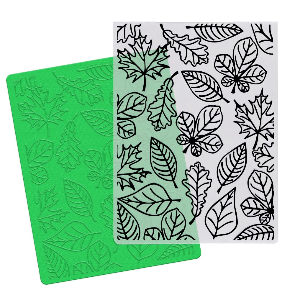 3D Fall Leaves Plastic Embossing Folders for Card Making - Thanksgiving Autumn Leaf Background Templates for DIY Scrapbooking, Photo Albums, Greeting Cards - Handmade Paper Craft Supplies for Seasonal Home Decor & Gift Wrapping