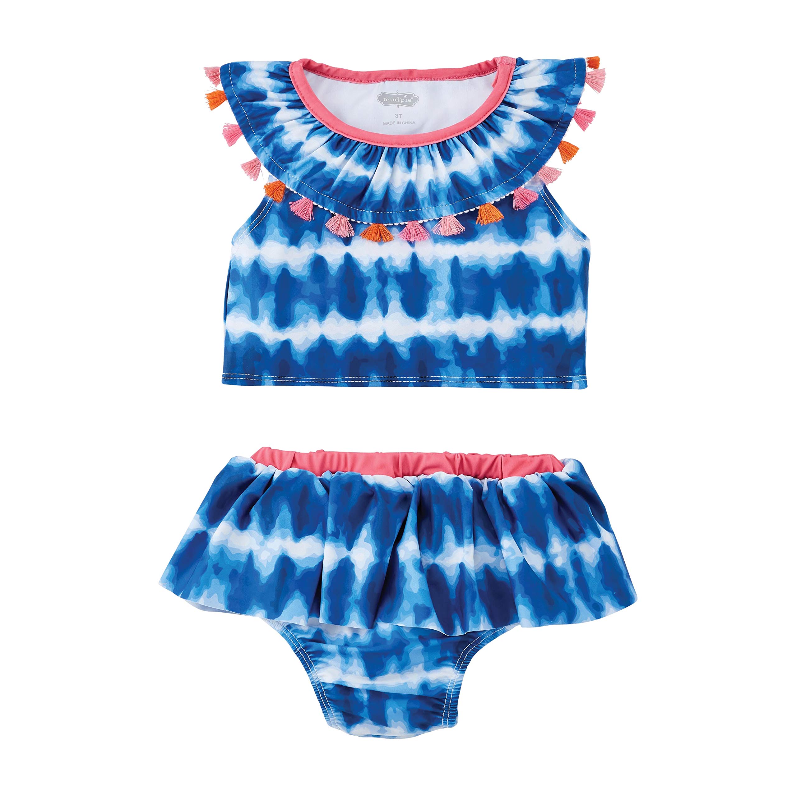 Mud Pie Girls' Tie Dye Tassel Swimsuit - Stylish One-Piece Bathing Suit for Kids, Beach & Pool Party Wear, Summer Swimwear for Girls