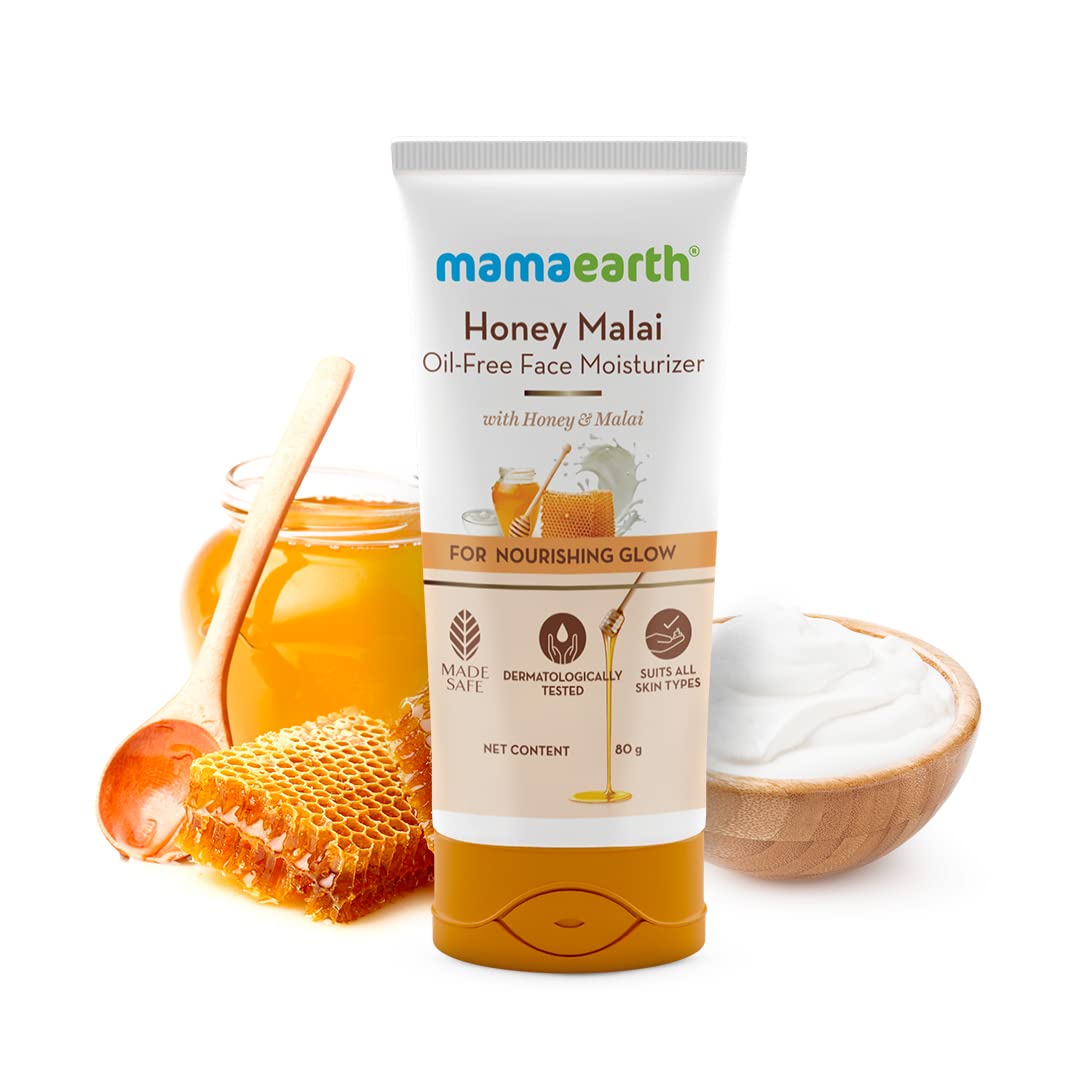 Mamaearth Honey Malai Oil-Free Face Moisturizer for Nourishing Glow - 80g | Hydrating Daily Moisturizer for Dry & Sensitive Skin | Perfect for Morning & Night Skincare Routine