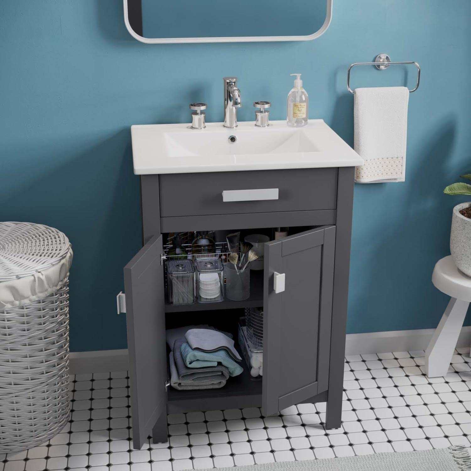 Modway Laguna 24 Inch Gray White Bathroom Vanity with Sink - Modern Bathroom Furniture for Small Spaces, Apartments & Powder Rooms