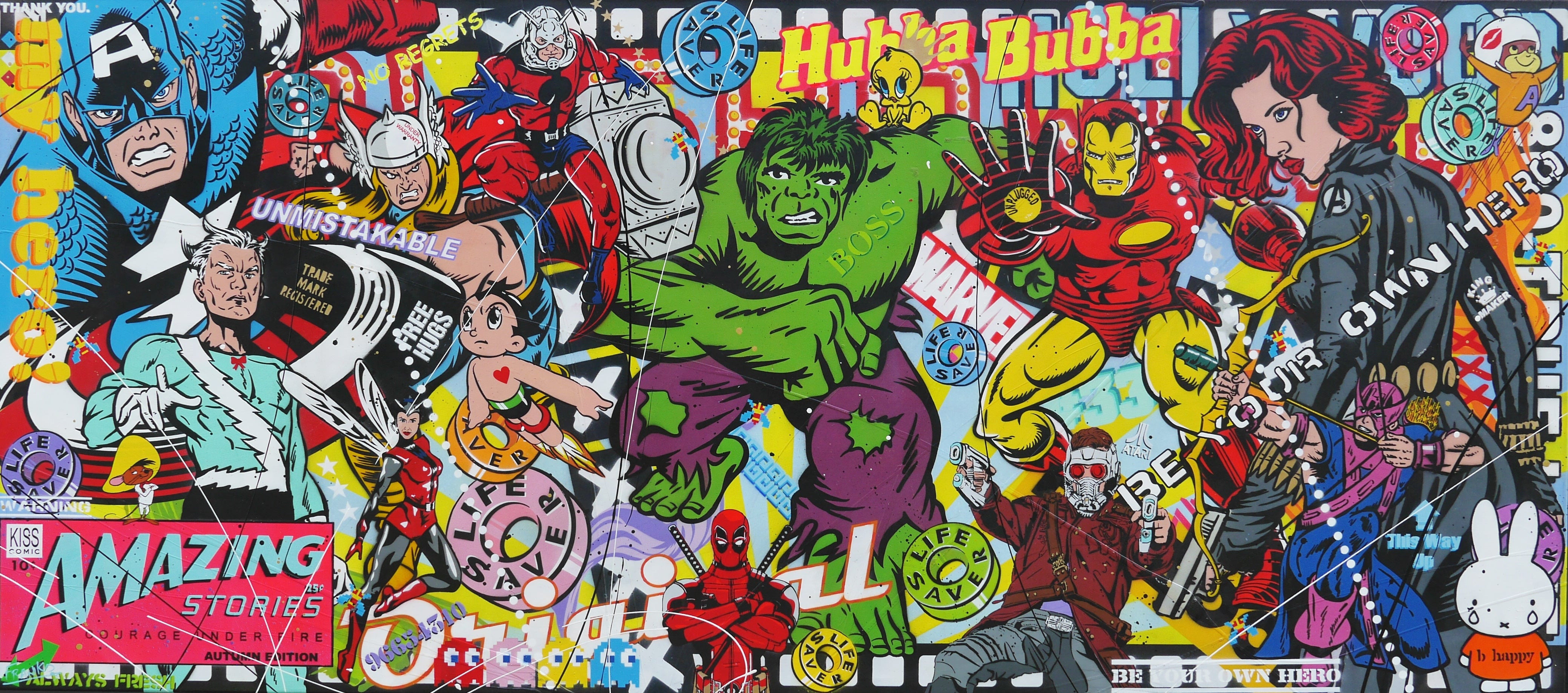Heroes and More 270cm x 120cm Textured Urban Pop Art Canvas Painting - Modern Wall Decor for Living Room, Bedroom & Office