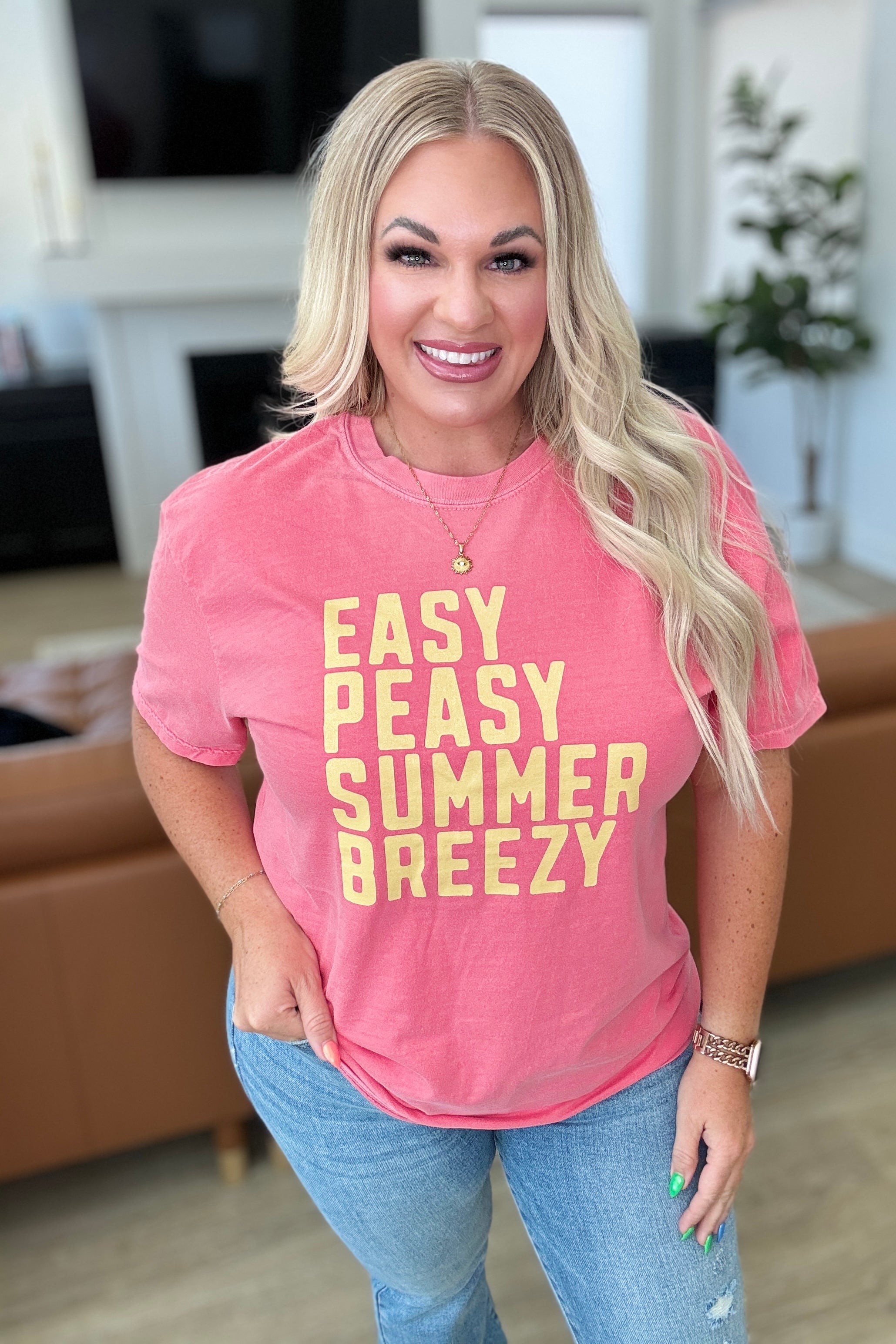 Easy Peasy Summer Breezy Tee - Lightweight Comfortable Short Sleeve T-Shirt for Women | Perfect for Beach Vacation, Casual Outings & Summer Travel