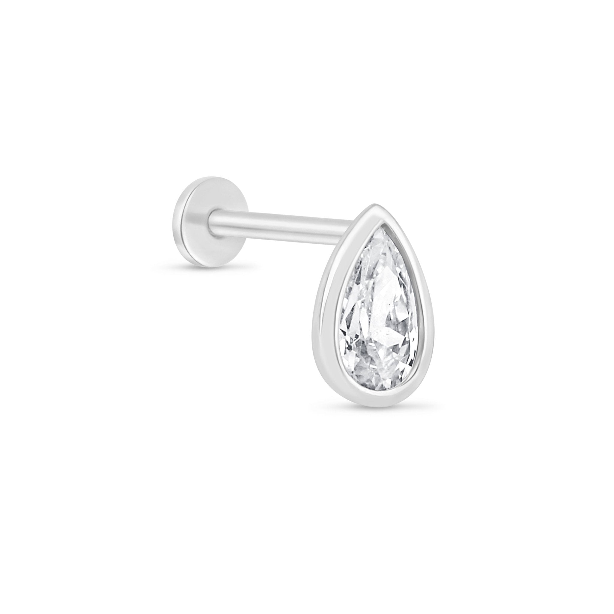 14K White Gold Pear Gemstone Stud Earrings - Flat Back Bezel Set for Secure Wear | Perfect for Everyday, Work & Special Occasions