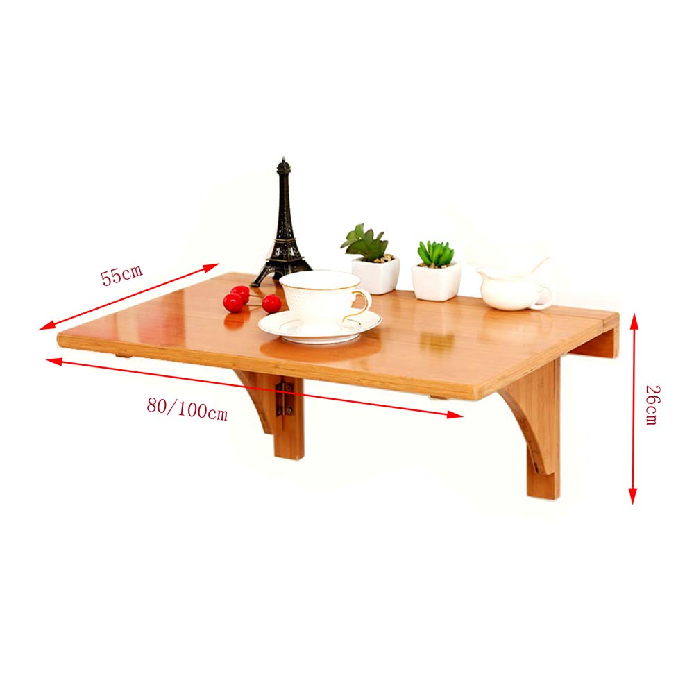 Space-Saving Folding Wall Mounted Drop Leaf Table - Bamboo Kitchen Dining Desk, Multi-Functional Study & Computer Desk for Small Spaces (60/70/80/100cm) - Perfect for Apartments, Dorms & Tiny Homes